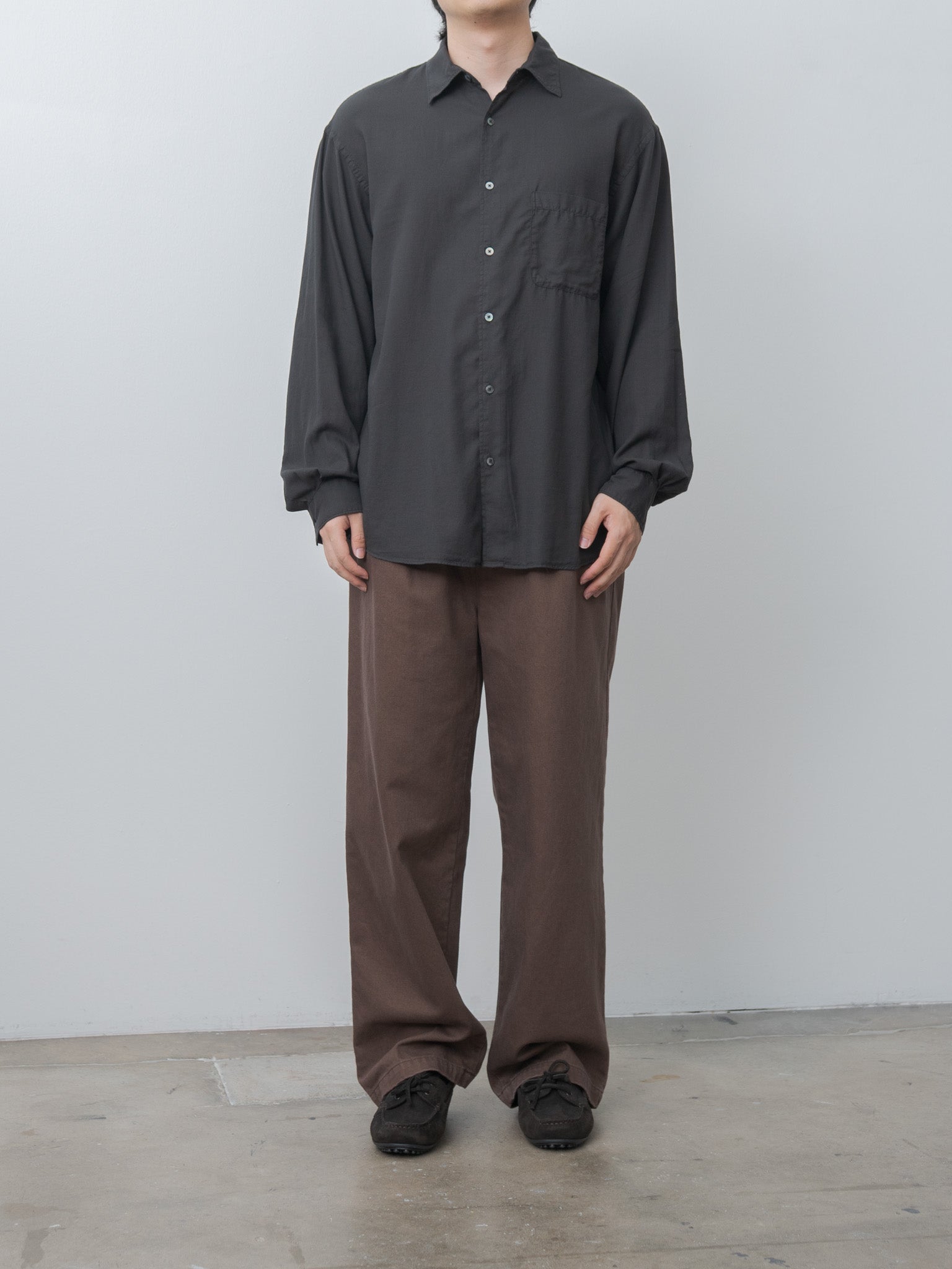 Namu Shop - Yoke Cotton Silk Twill Garment-dyed Loose Shirt - Carbon