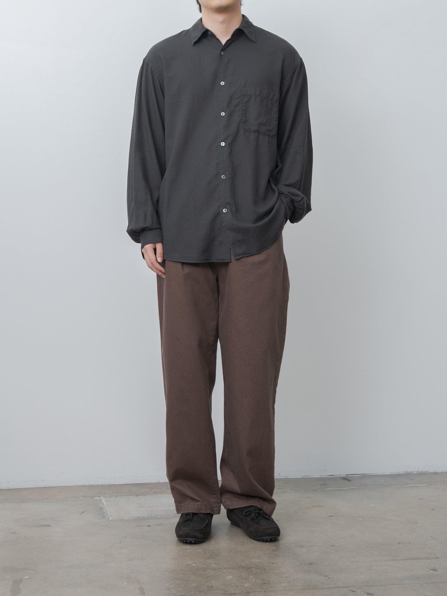 Namu Shop - Yoke 1pleated Wide Tapered Trousers - Brown