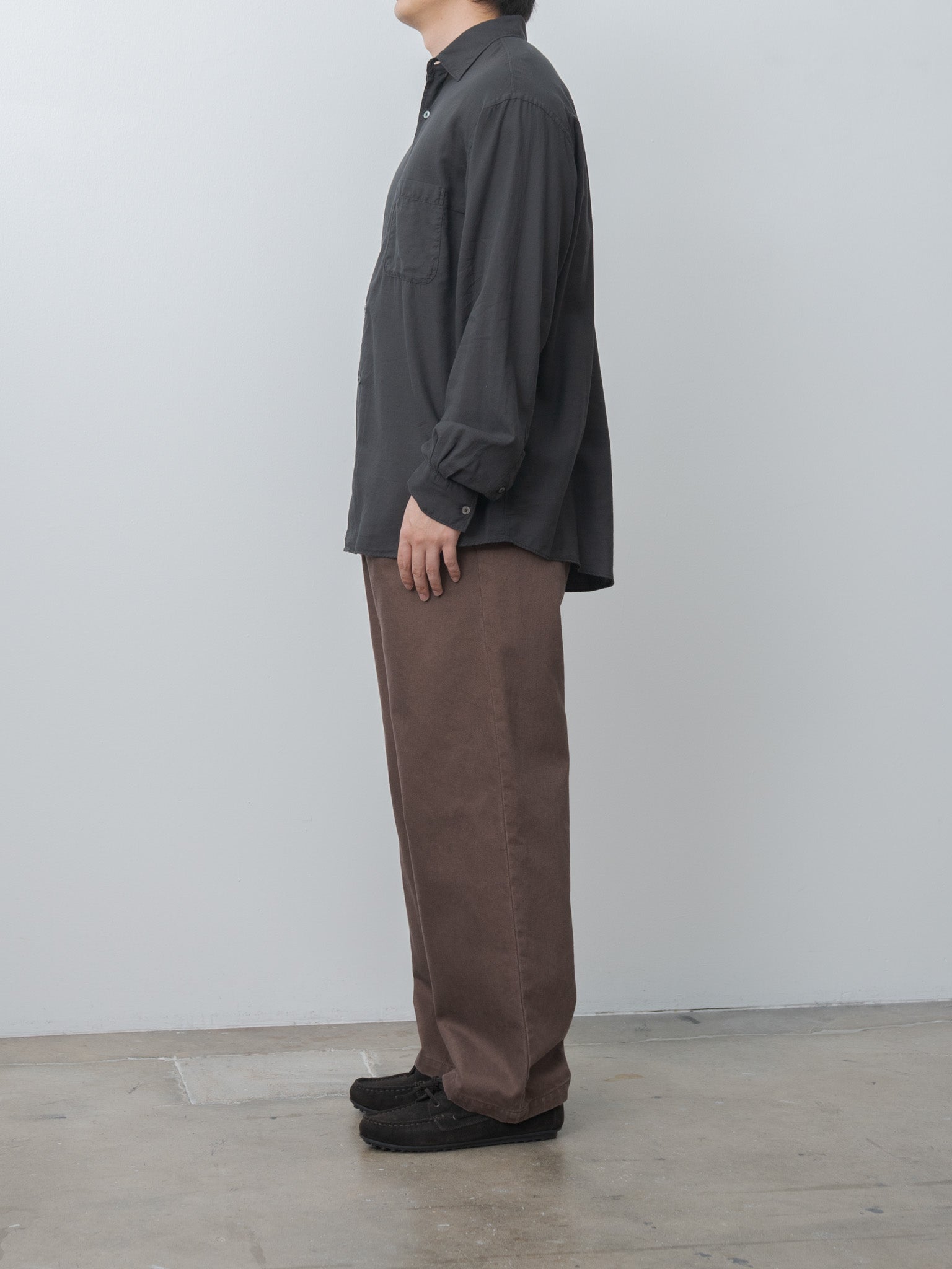 Namu Shop - Yoke Cotton Silk Twill Garment-dyed Loose Shirt - Carbon