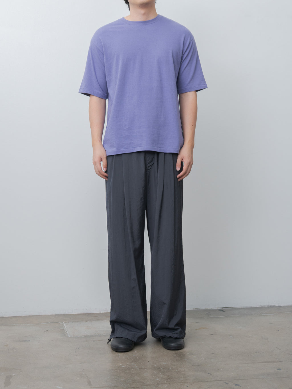 Namu Shop - Yoke Silk Nylon 2Pleated Easy Pants - Dusty Navy