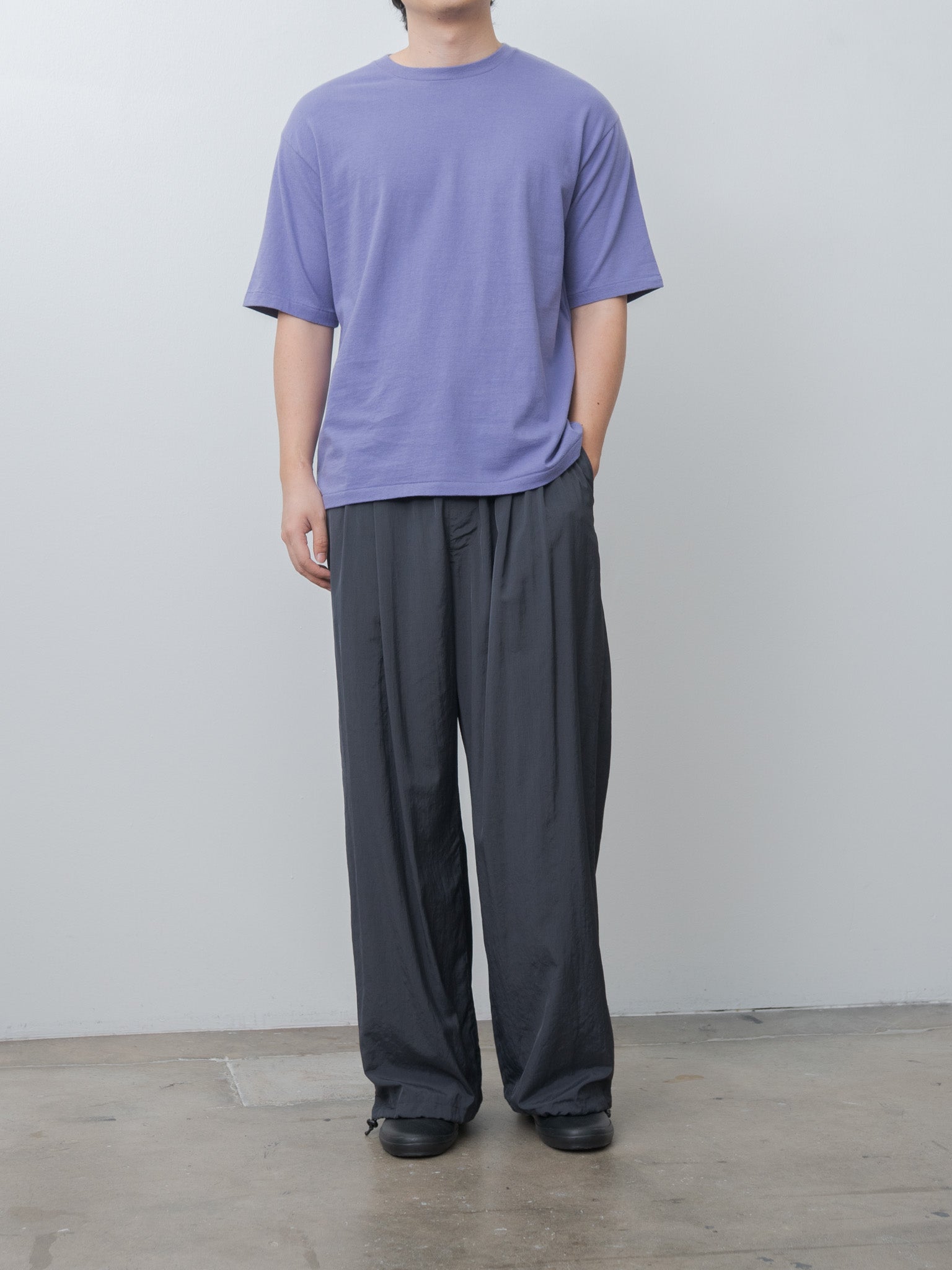 Namu Shop - Yoke Silk Nylon 2Pleated Easy Pants - Dusty Navy