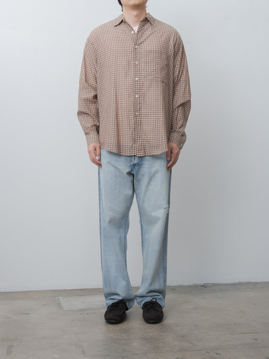 Namu Shop - Auralee Airy Light Cotton Check Big Shirt - Brown Gingham Check