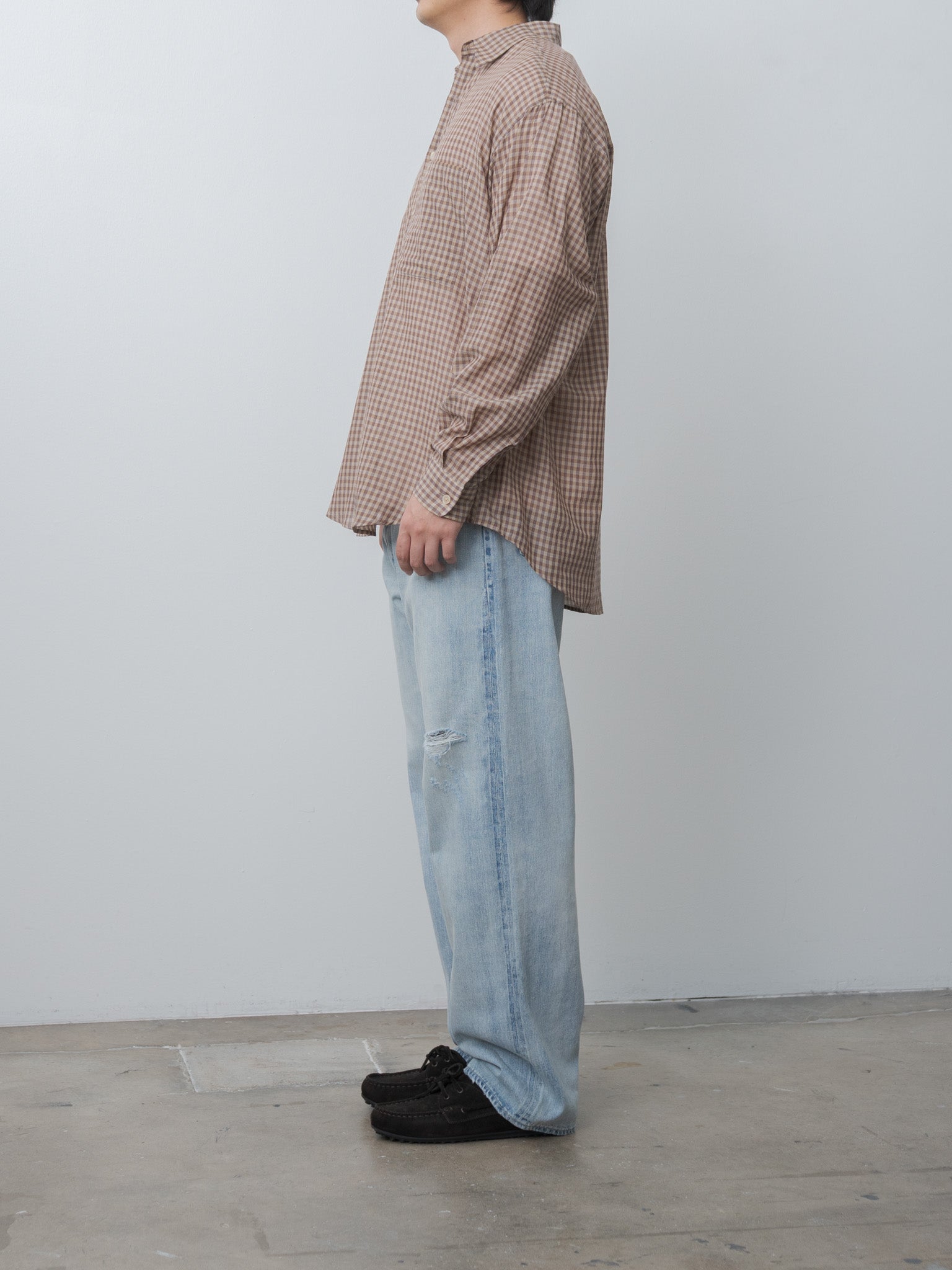 Namu Shop - Auralee Airy Light Cotton Check Big Shirt - Brown Gingham Check