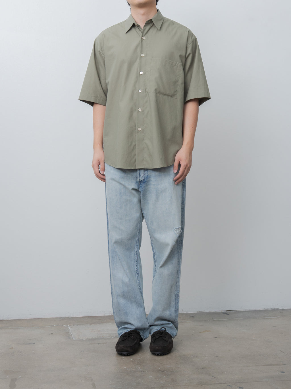 Namu Shop - Auralee Washed Finx Twill Big Half Sleeved Shirt - Olive