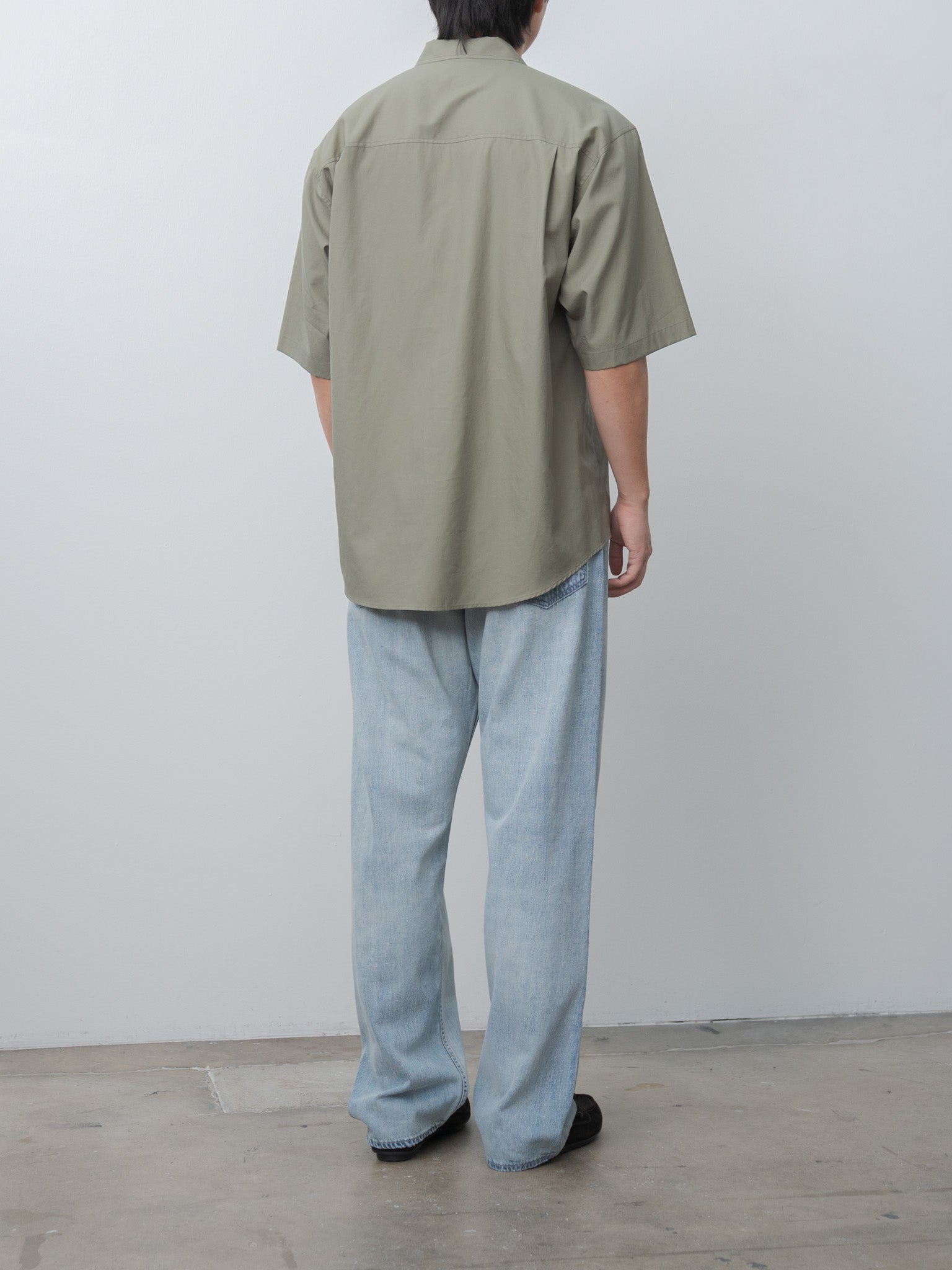 Namu Shop - Auralee Washed Finx Twill Big Half Sleeved Shirt - Olive