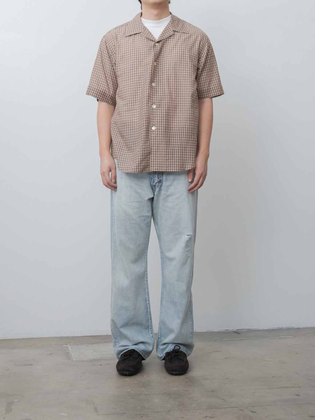 Namu Shop - Auralee Airy Light Cotton Check Half Sleeved Shirt - Brown Gingham Check