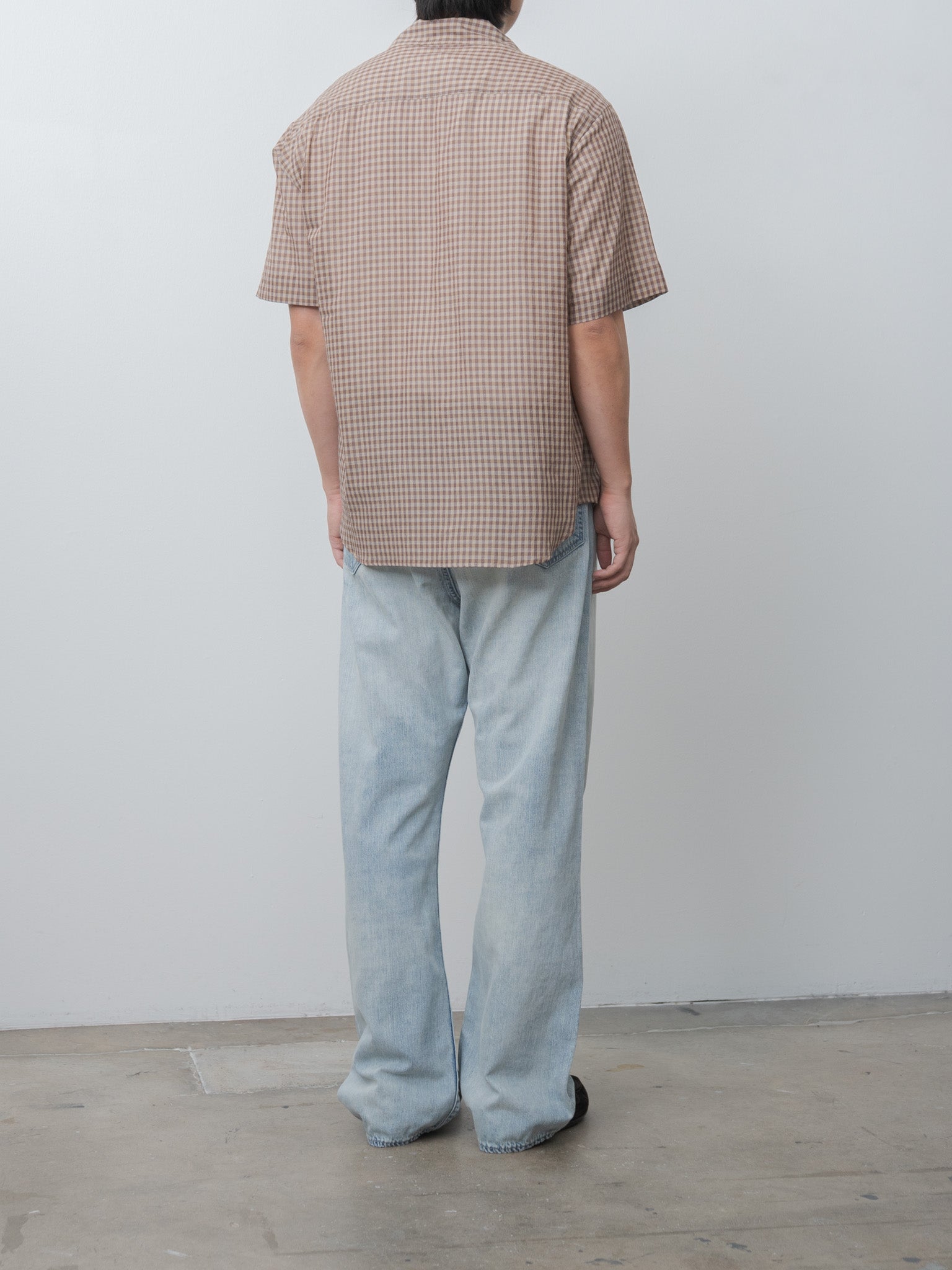 Namu Shop - Auralee Airy Light Cotton Check Half Sleeved Shirt - Brown Gingham Check