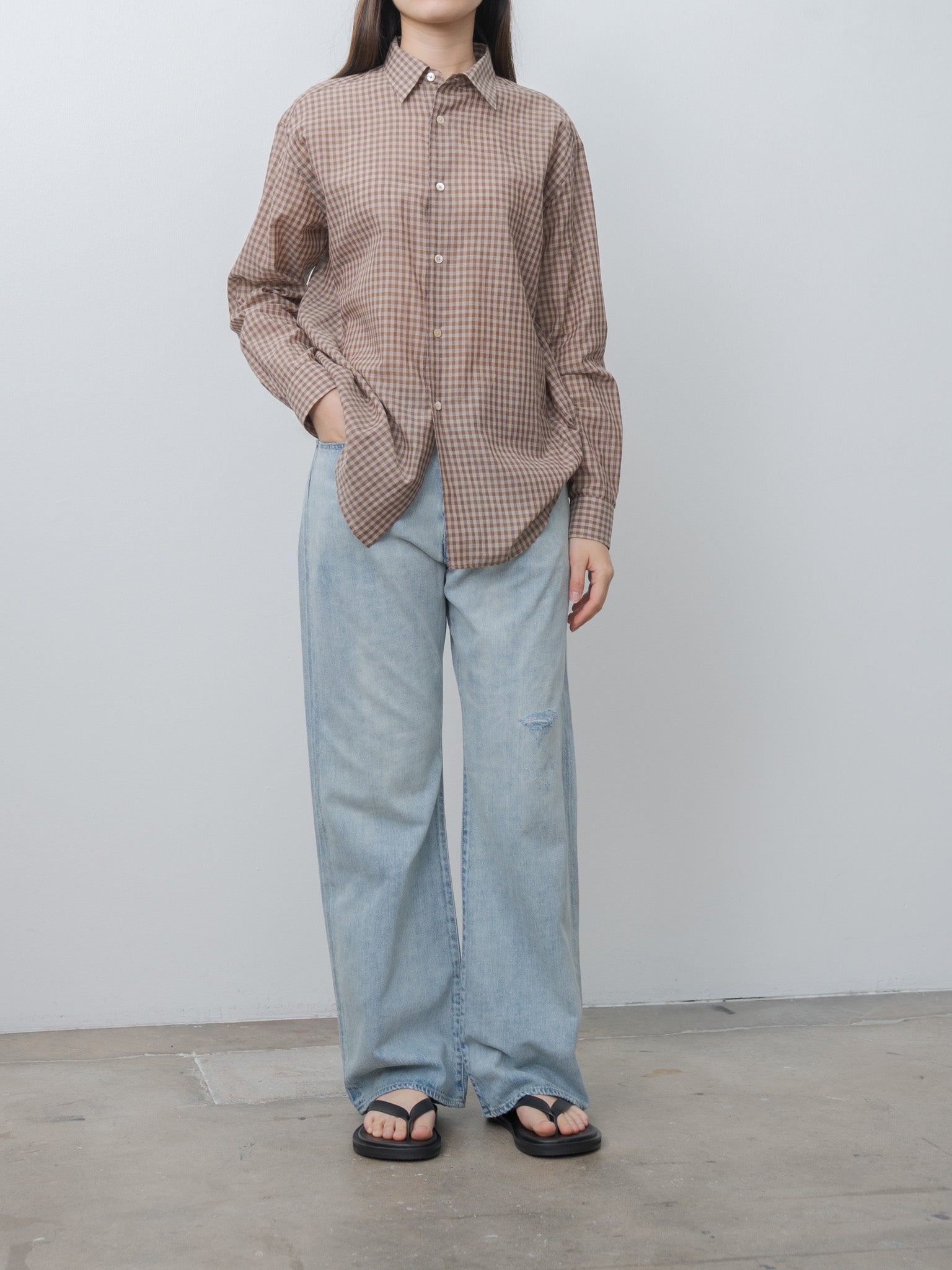Namu Shop - Auralee Airy Light Cotton Check Shirt - Brown Gingham Check
