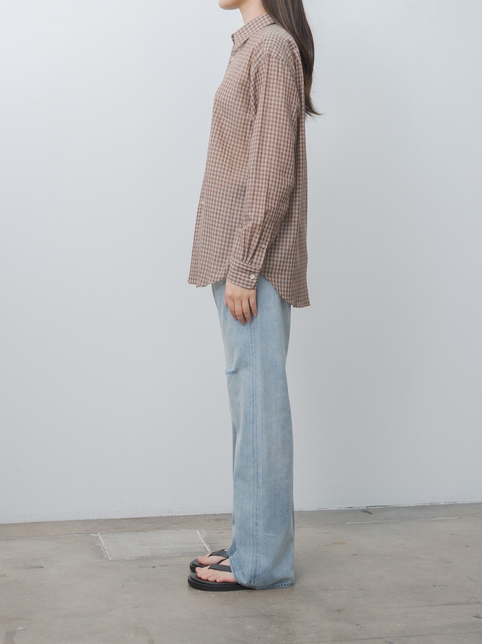 Namu Shop - Auralee Airy Light Cotton Check Shirt - Brown Gingham Check
