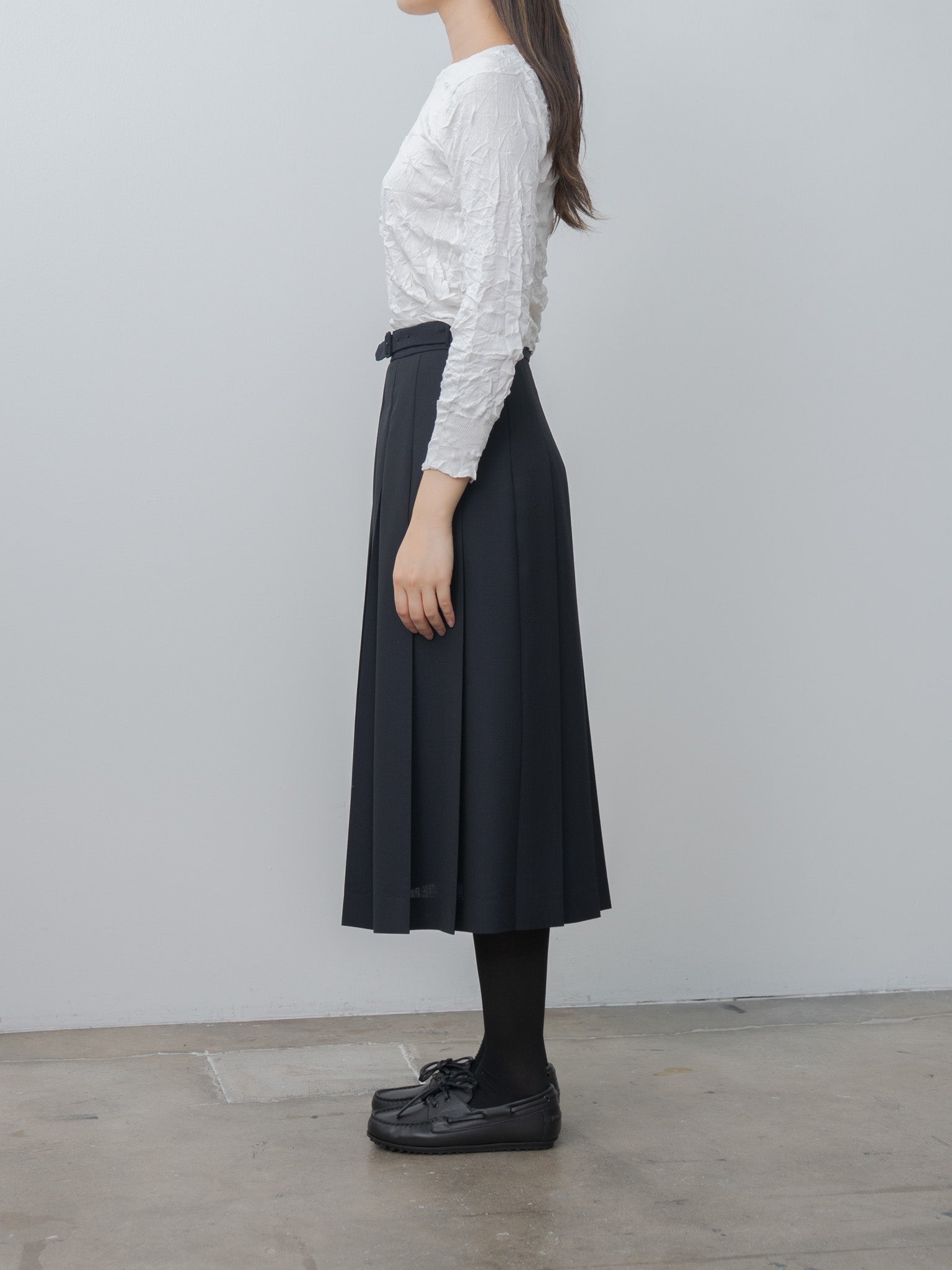 Namu Shop - Auralee Wool Kid Mohair Hopsack Pleated Skirt - Dark Navy