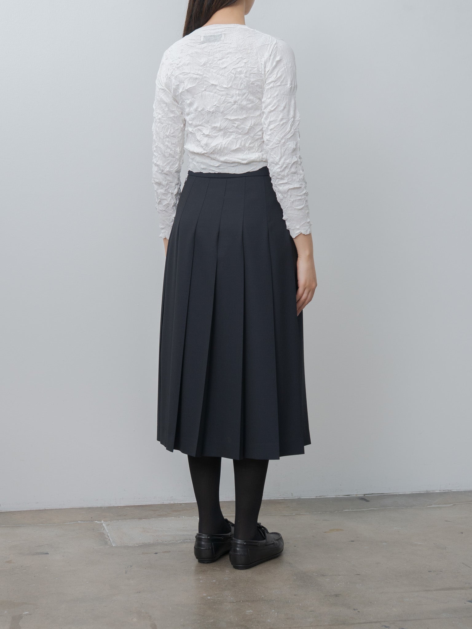 Namu Shop - Auralee Wool Kid Mohair Hopsack Pleated Skirt - Dark Navy