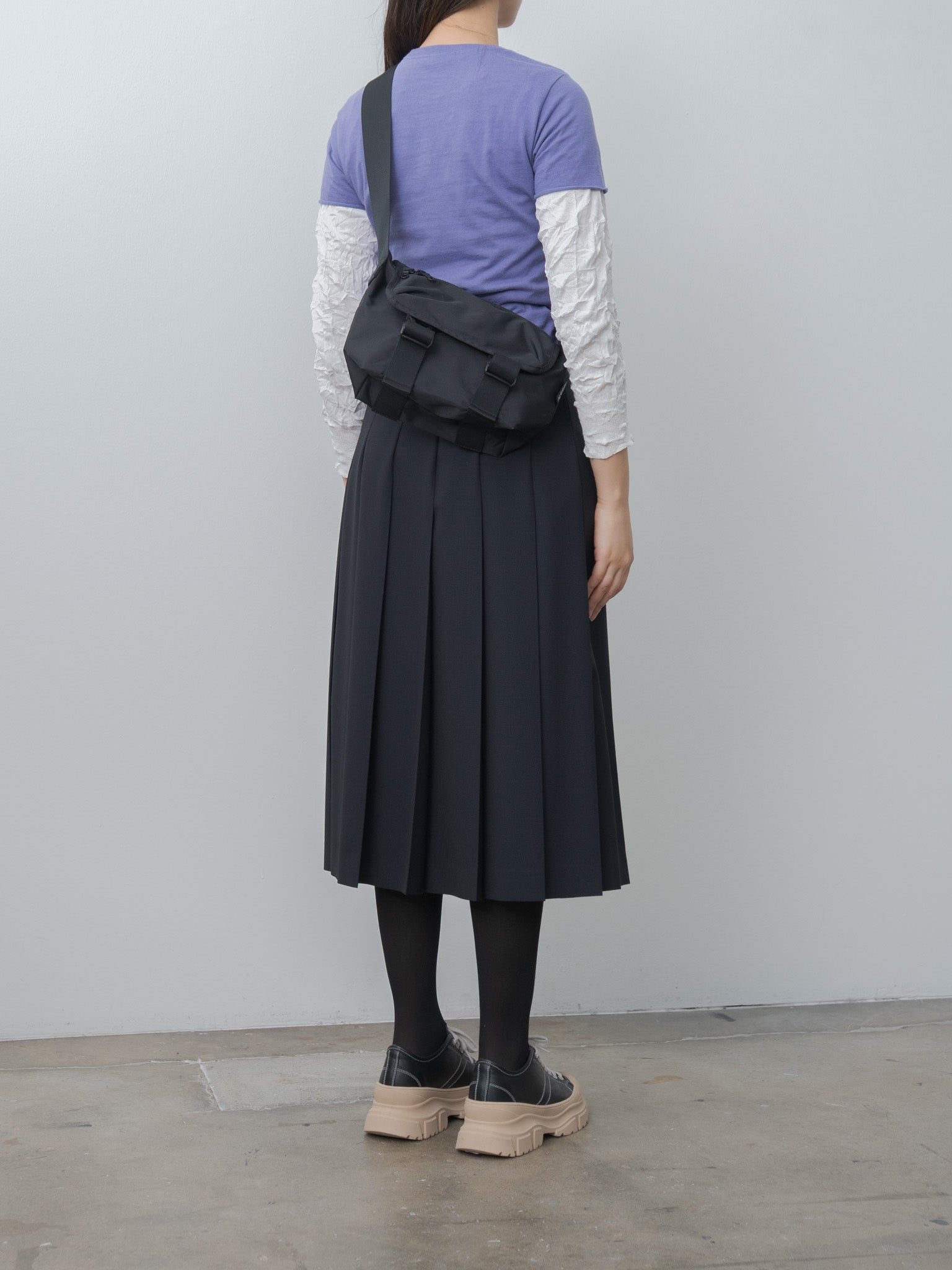 Namu Shop - Auralee Wool Kid Mohair Hopsack Pleated Skirt - Dark Navy