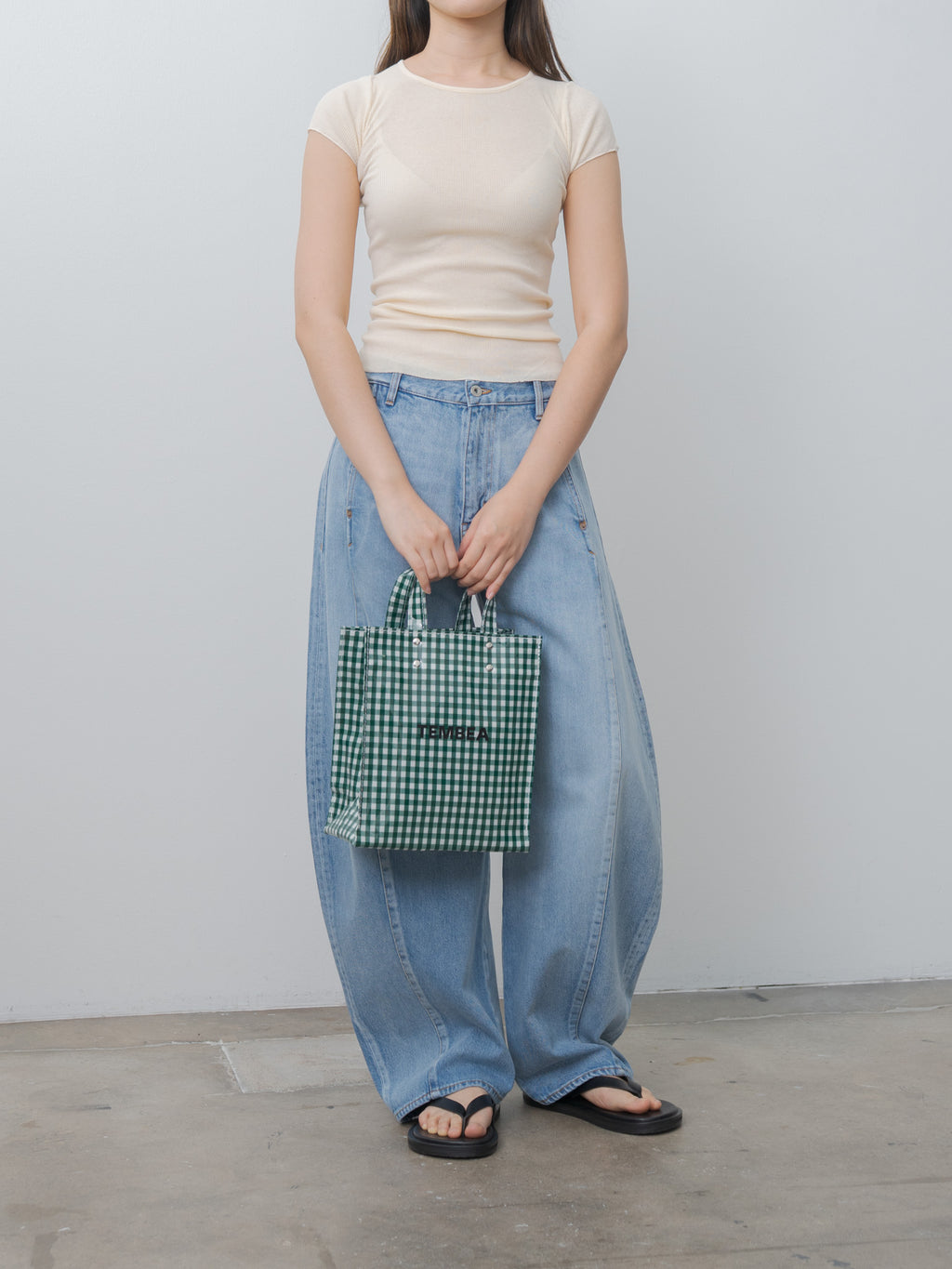 Namu Shop - Tembea Paper Tote Small - Gingham Green