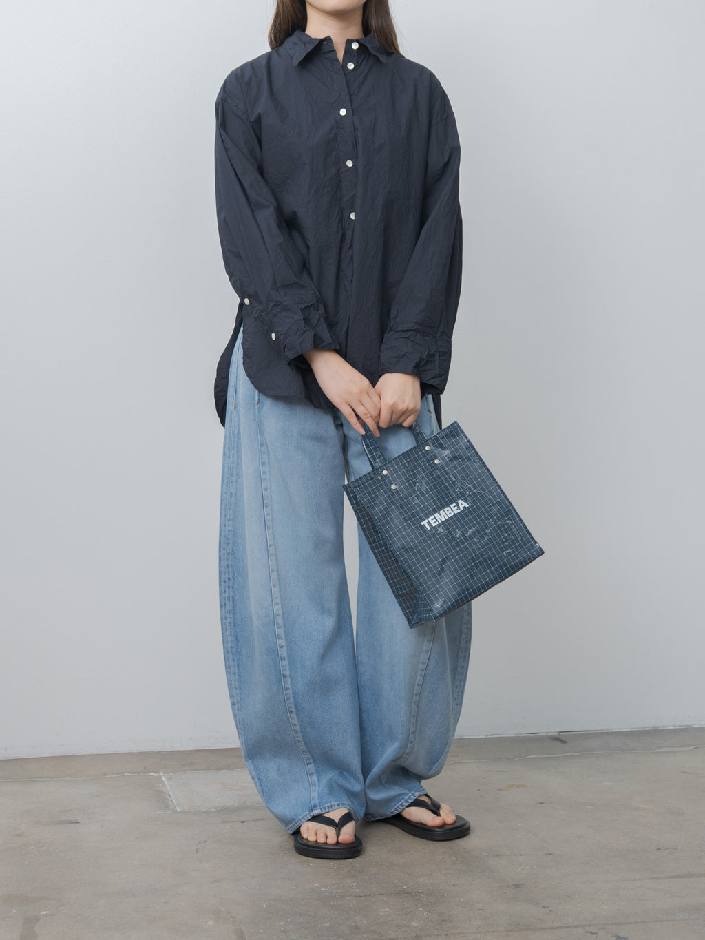 Namu Shop - Sayaka Davis Crinkled Oversized Shirt - Navy