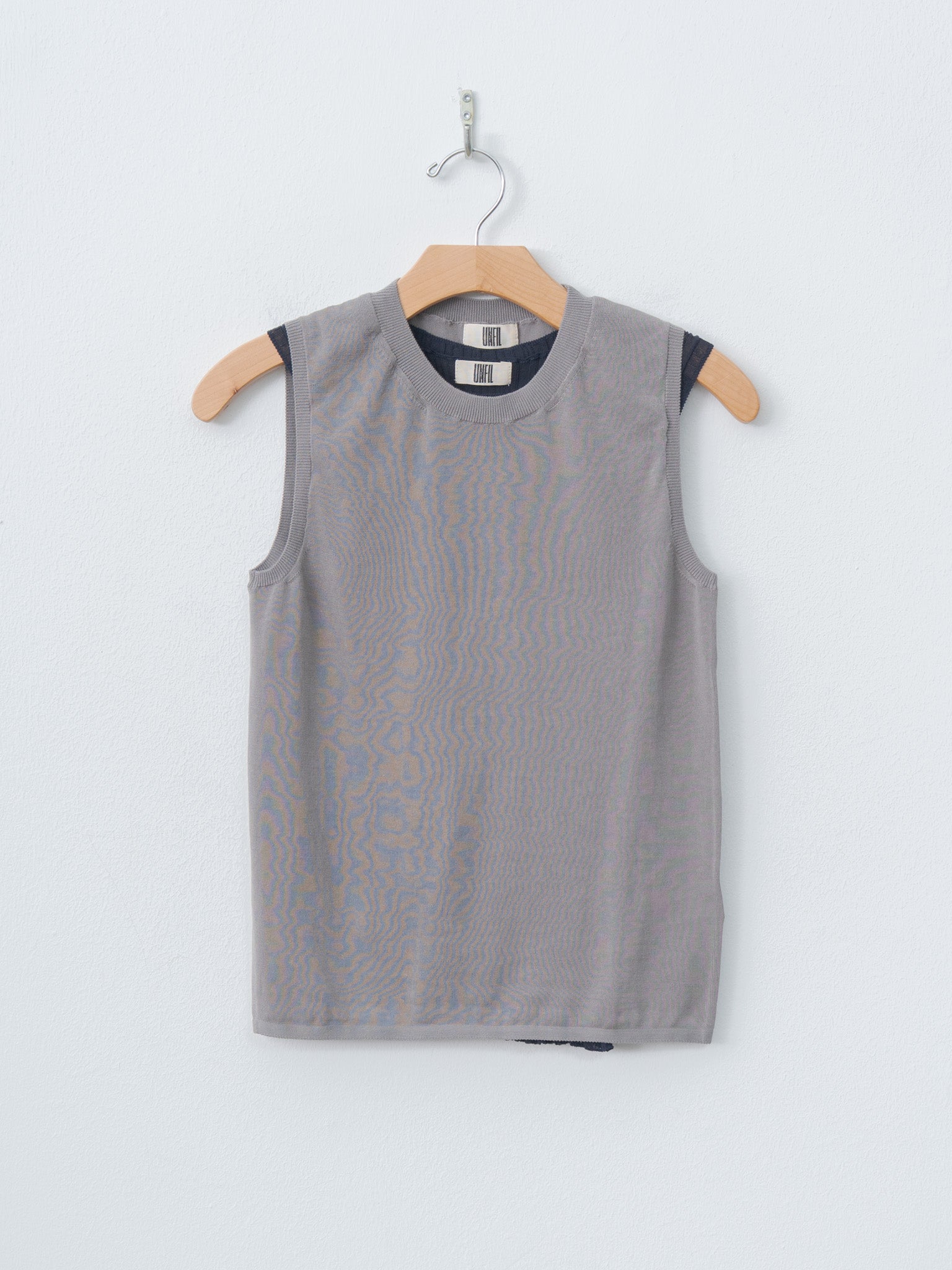 Namu Shop - Unfil High-Twisted Cotton Sheer Knit Layered Sleeveless Top - Navy × Steel Gray