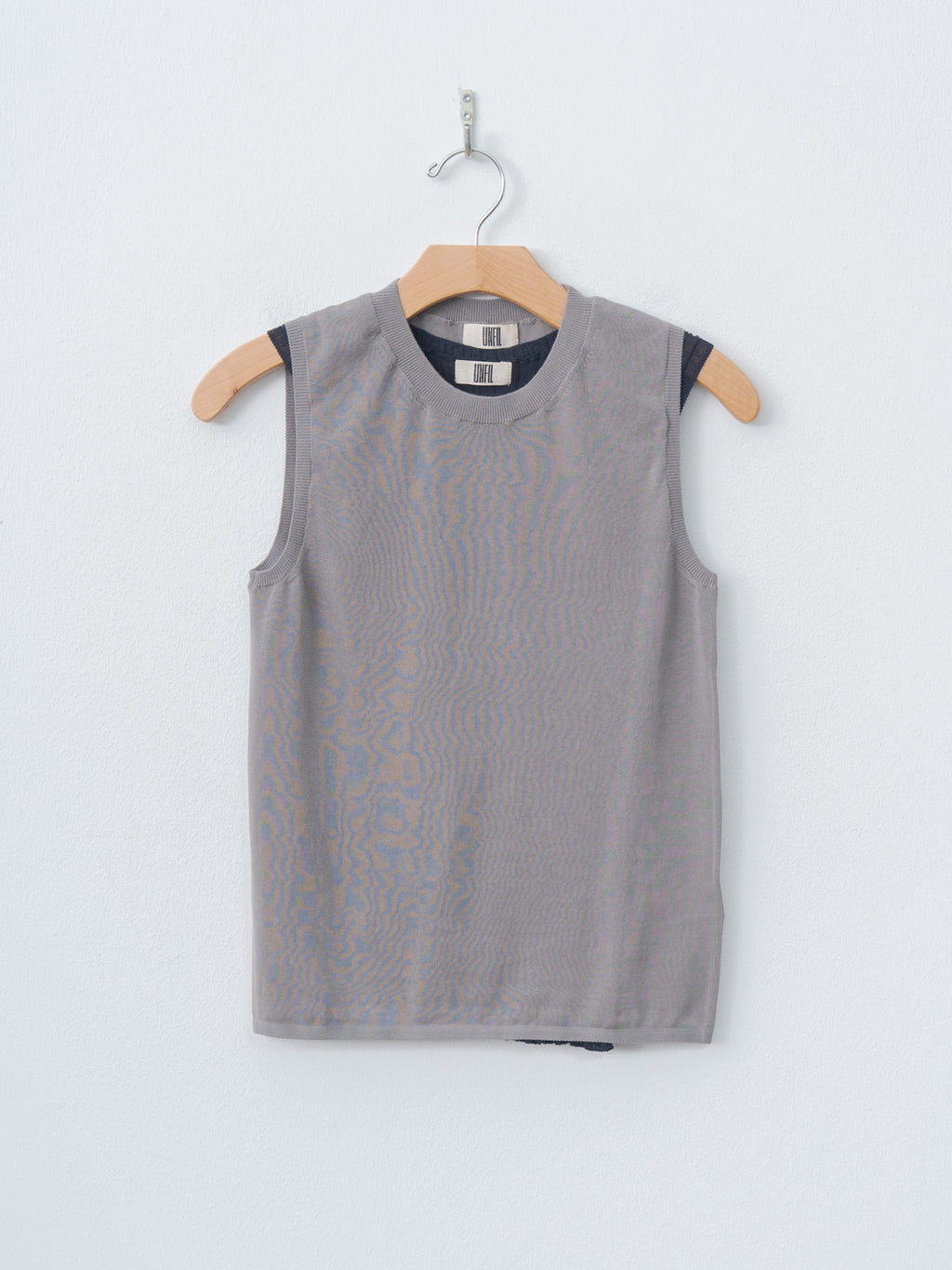 Namu Shop - Unfil High-Twisted Cotton Sheer Knit Layered Sleeveless Top - Navy × Steel Gray