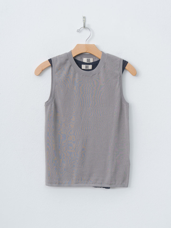 Namu Shop - Unfil High-Twisted Cotton Sheer Knit Layered Sleeveless Top - Navy × Steel Gray