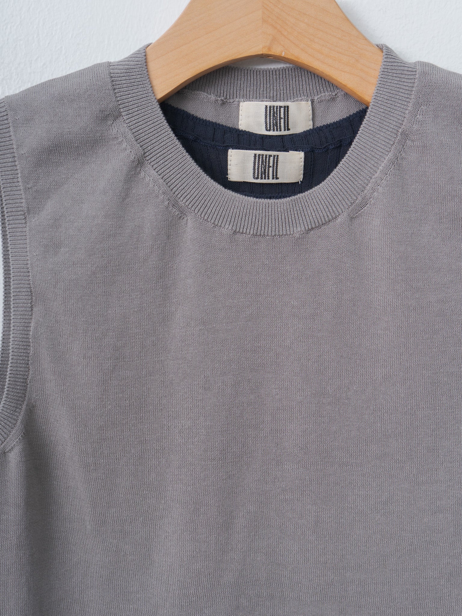 Namu Shop - Unfil High-Twisted Cotton Sheer Knit Layered Sleeveless Top - Navy × Steel Gray