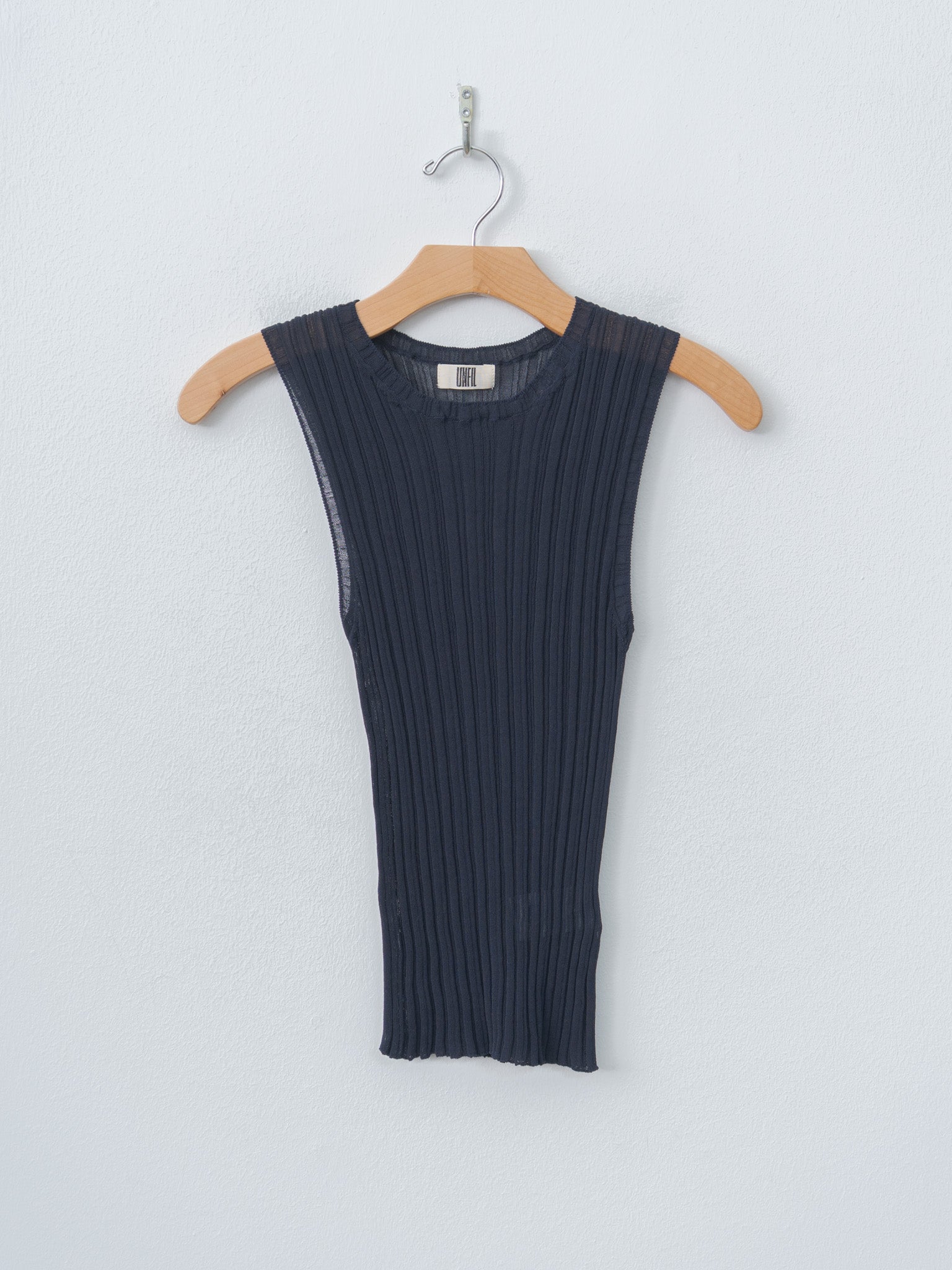 Namu Shop - Unfil High-Twisted Cotton Sheer Knit Layered Sleeveless Top - Navy × Steel Gray