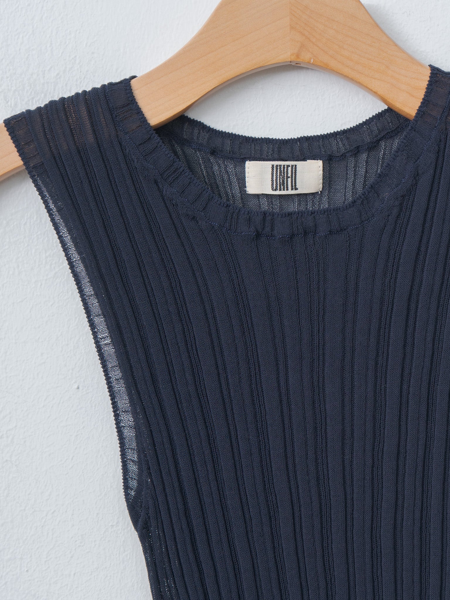 Namu Shop - Unfil High-Twisted Cotton Sheer Knit Layered Sleeveless Top - Navy × Steel Gray