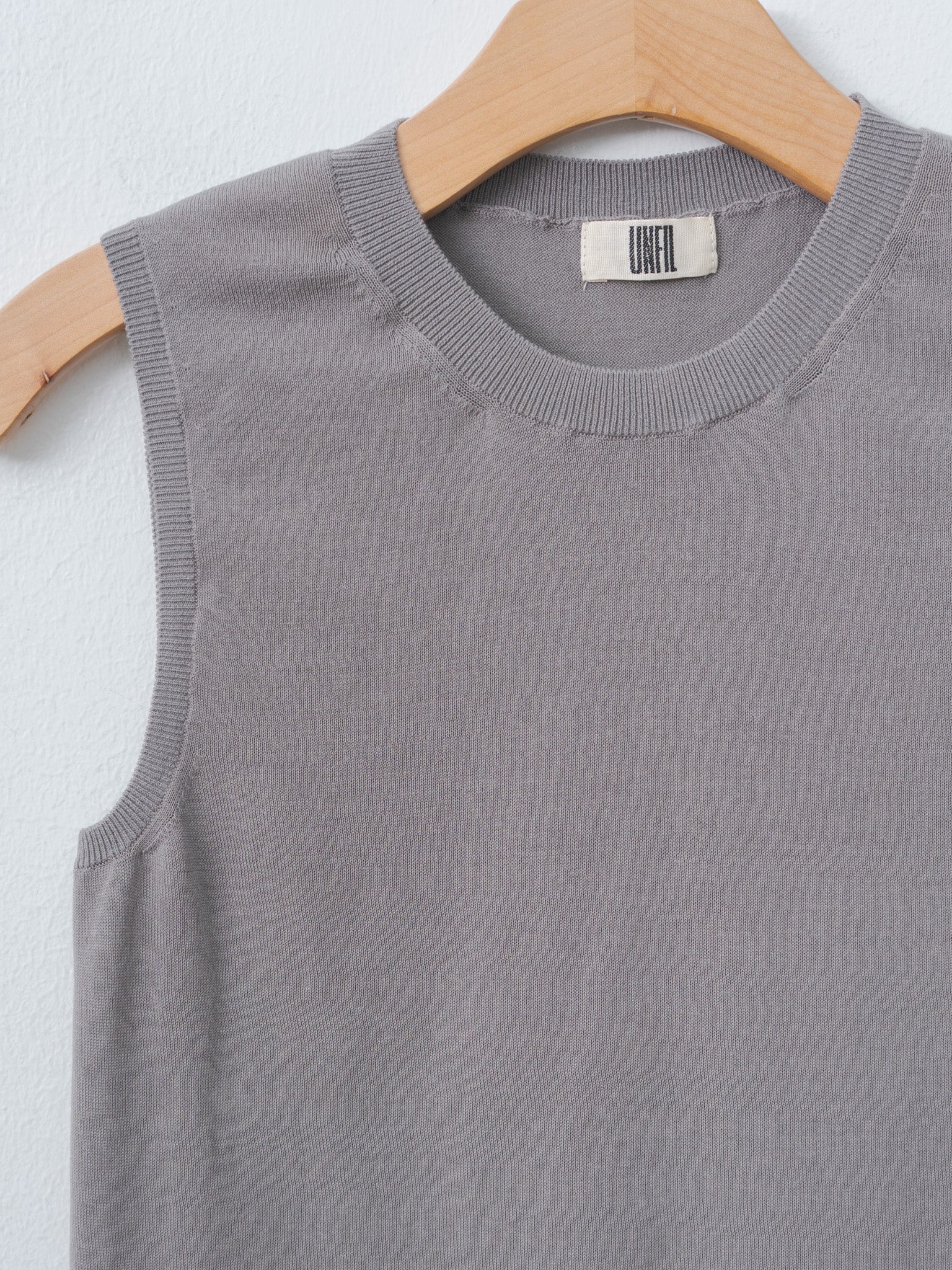 Namu Shop - Unfil High-Twisted Cotton Sheer Knit Layered Sleeveless Top - Navy × Steel Gray