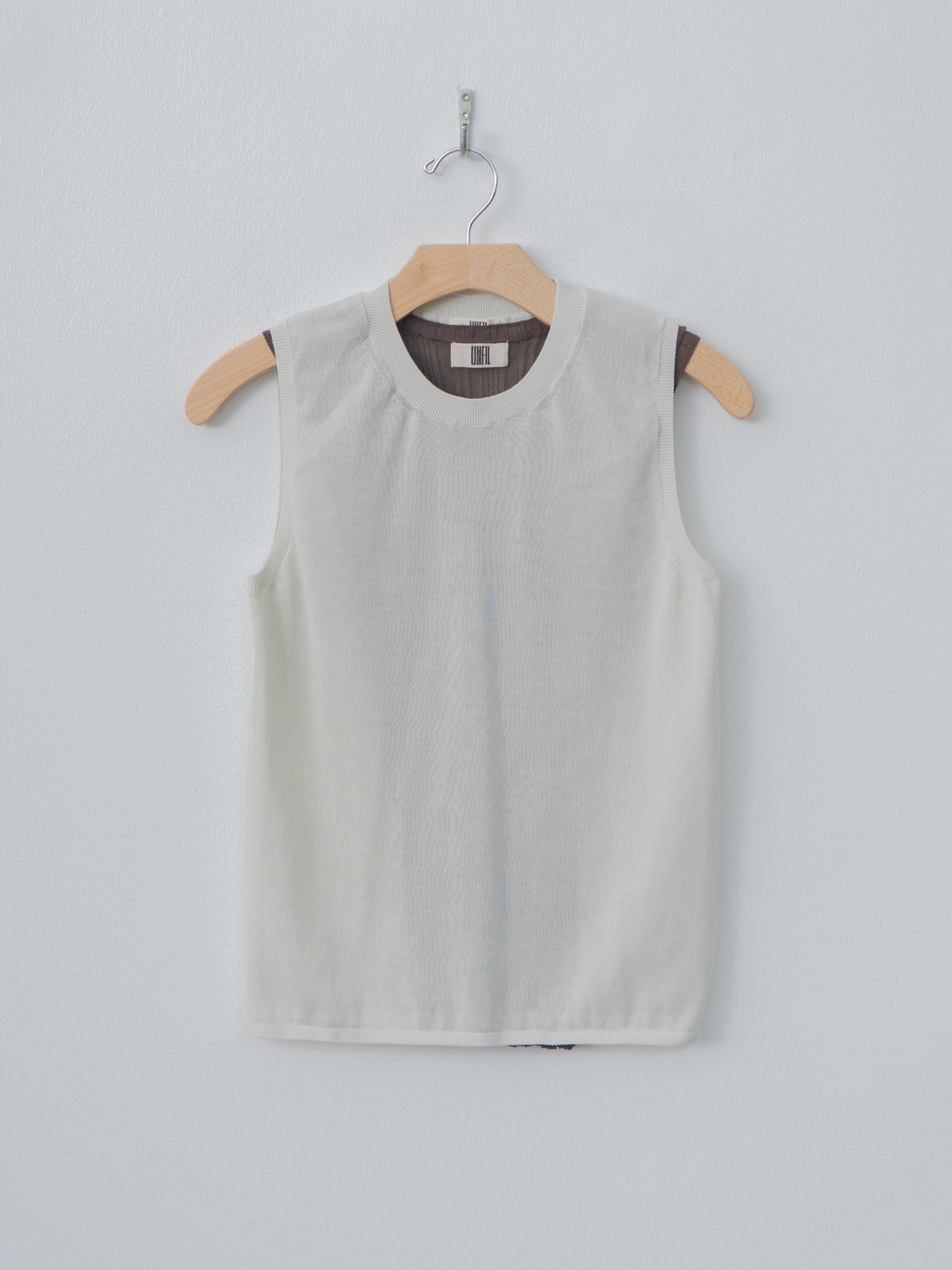 Namu Shop - Unfil High-Twisted Cotton Sheer Knit Layered Sleeveless Top - Charcoal Brown × Mist Green