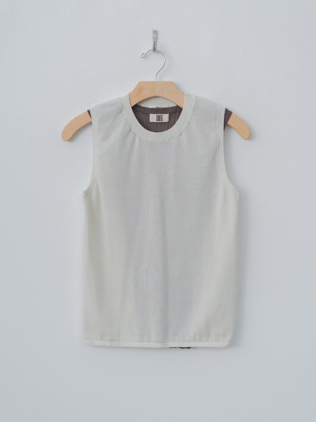 Namu Shop - Unfil High-Twisted Cotton Sheer Knit Layered Sleeveless Top - Charcoal Brown × Mist Green