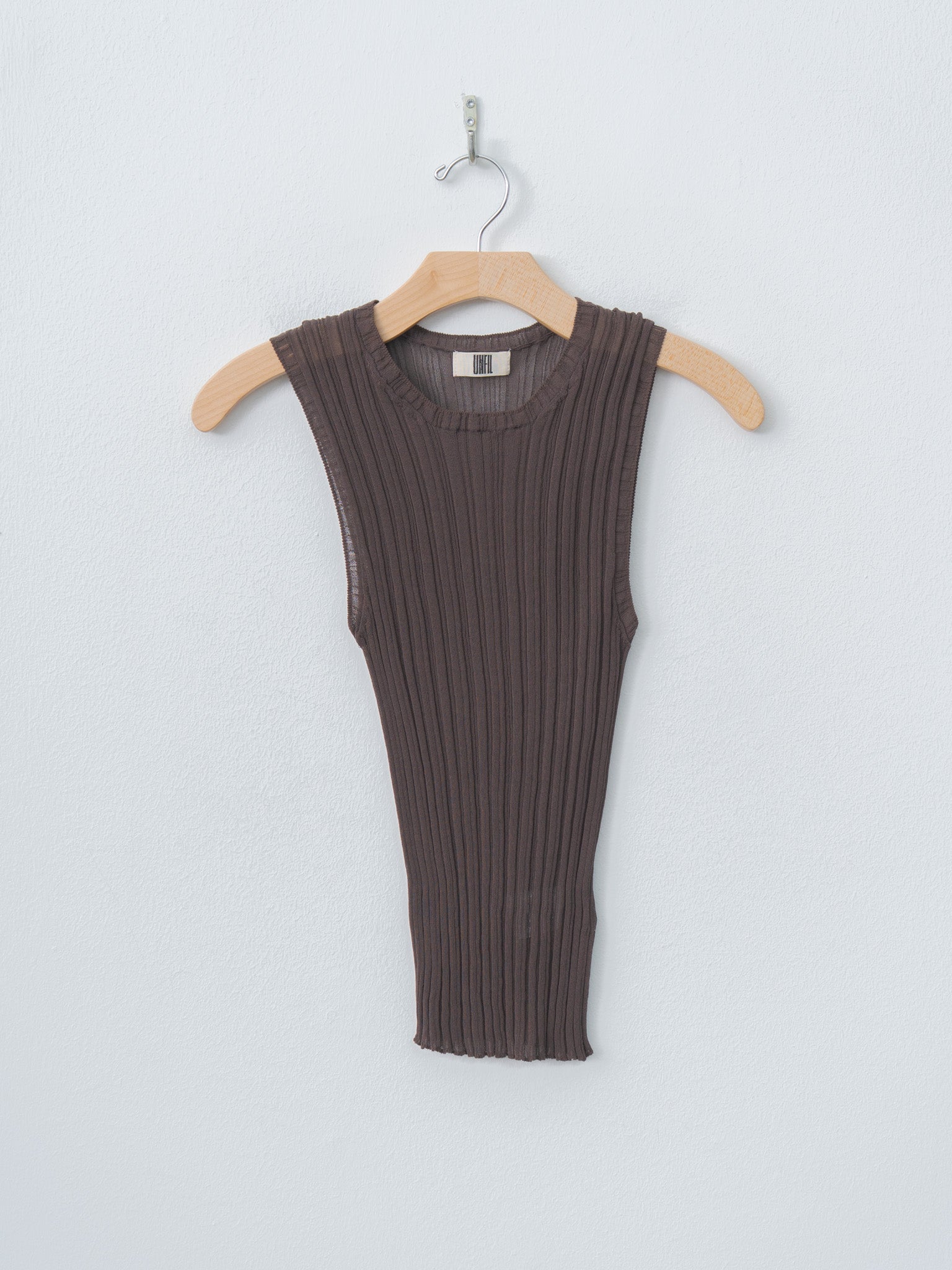 Namu Shop - Unfil High-Twisted Cotton Sheer Knit Layered Sleeveless Top - Charcoal Brown × Mist Green