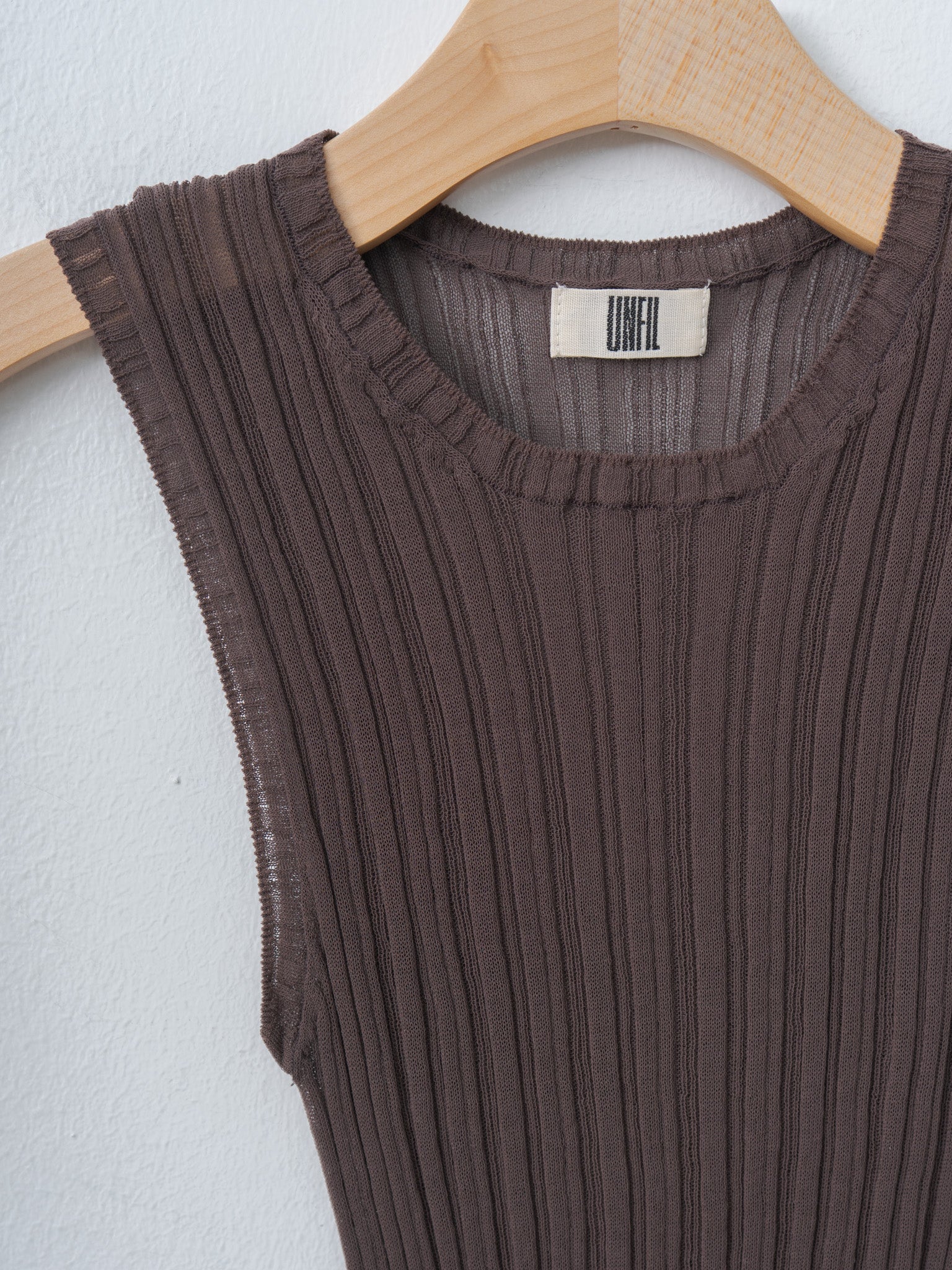 Namu Shop - Unfil High-Twisted Cotton Sheer Knit Layered Sleeveless Top - Charcoal Brown × Mist Green