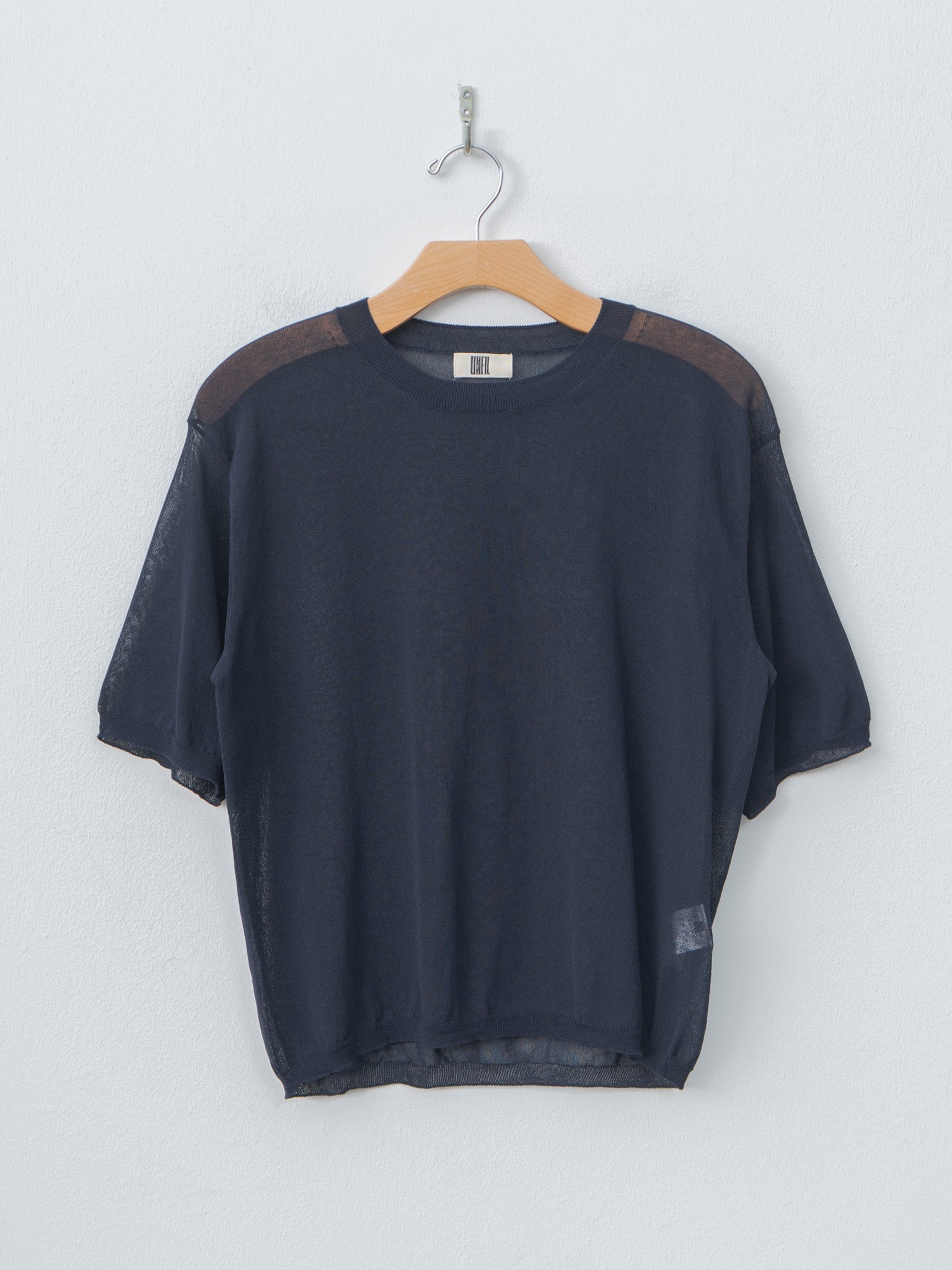 Namu Shop - Unfil High-Twisted Cotton Sheer Knit Layered P/O - Navy × Steel Gray