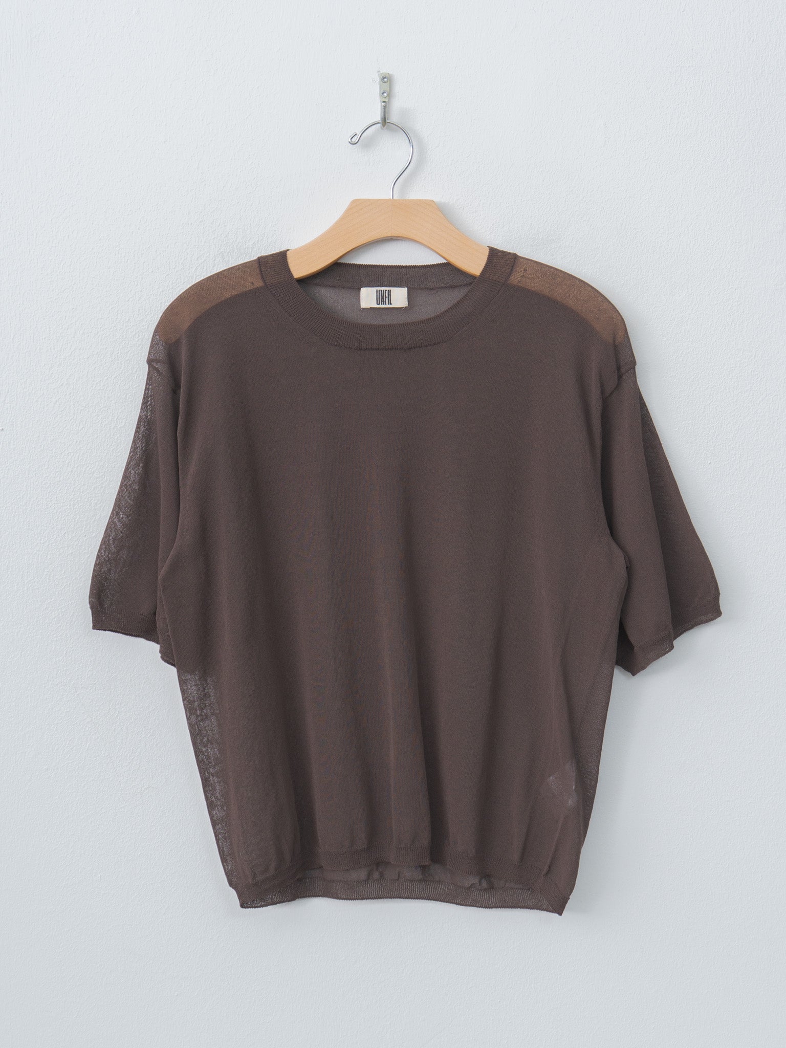 Namu Shop - Unfil High-Twisted Cotton Sheer Knit Layered P/O - Charcoal Brown × Mist Green