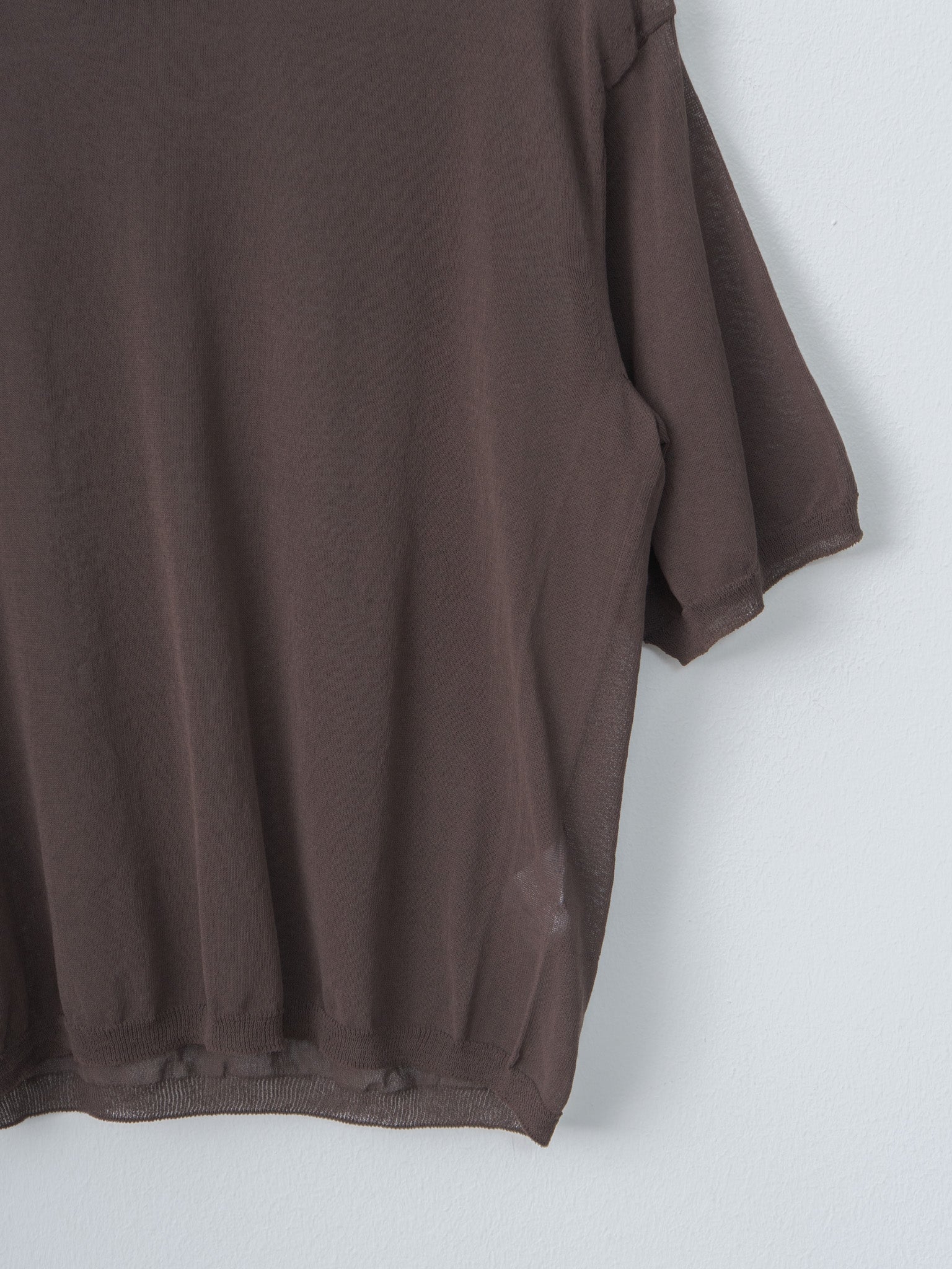 Namu Shop - Unfil High-Twisted Cotton Sheer Knit Layered P/O - Charcoal Brown × Mist Green