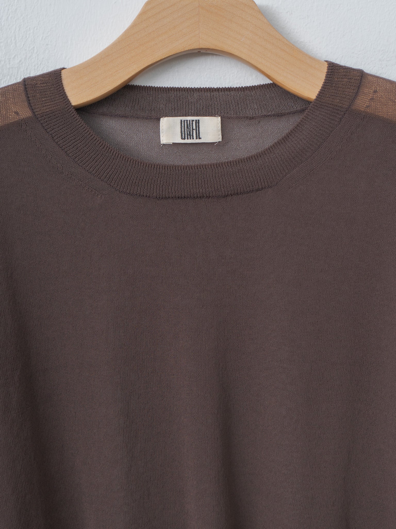 Namu Shop - Unfil High-Twisted Cotton Sheer Knit Layered P/O - Charcoal Brown × Mist Green