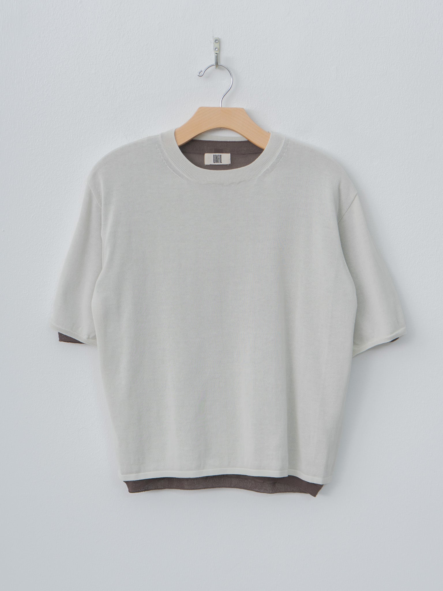 Namu Shop - Unfil High-Twisted Cotton Sheer Knit Layered P/O - Charcoal Brown × Mist Green