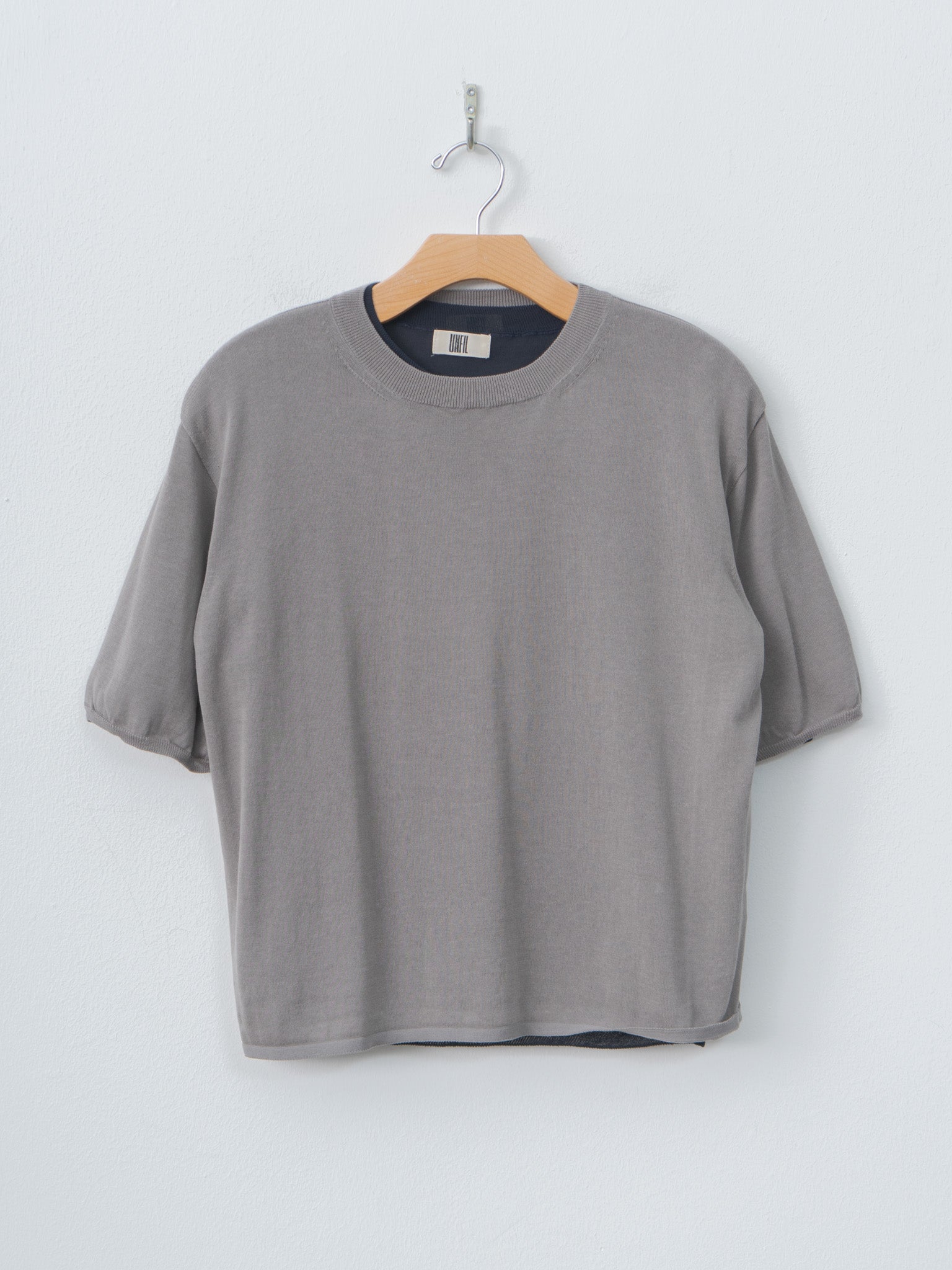 Namu Shop - Unfil High-Twisted Cotton Sheer Knit Layered P/O - Navy × Steel Gray