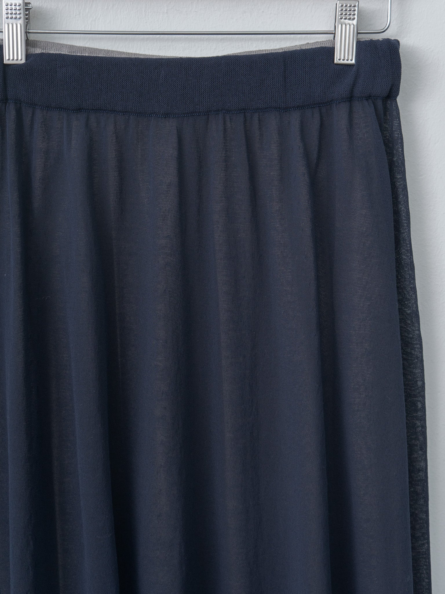 Namu Shop - Unfil High-Twisted Cotton Sheer Knit Layered Skirt - Navy × Steel Gray