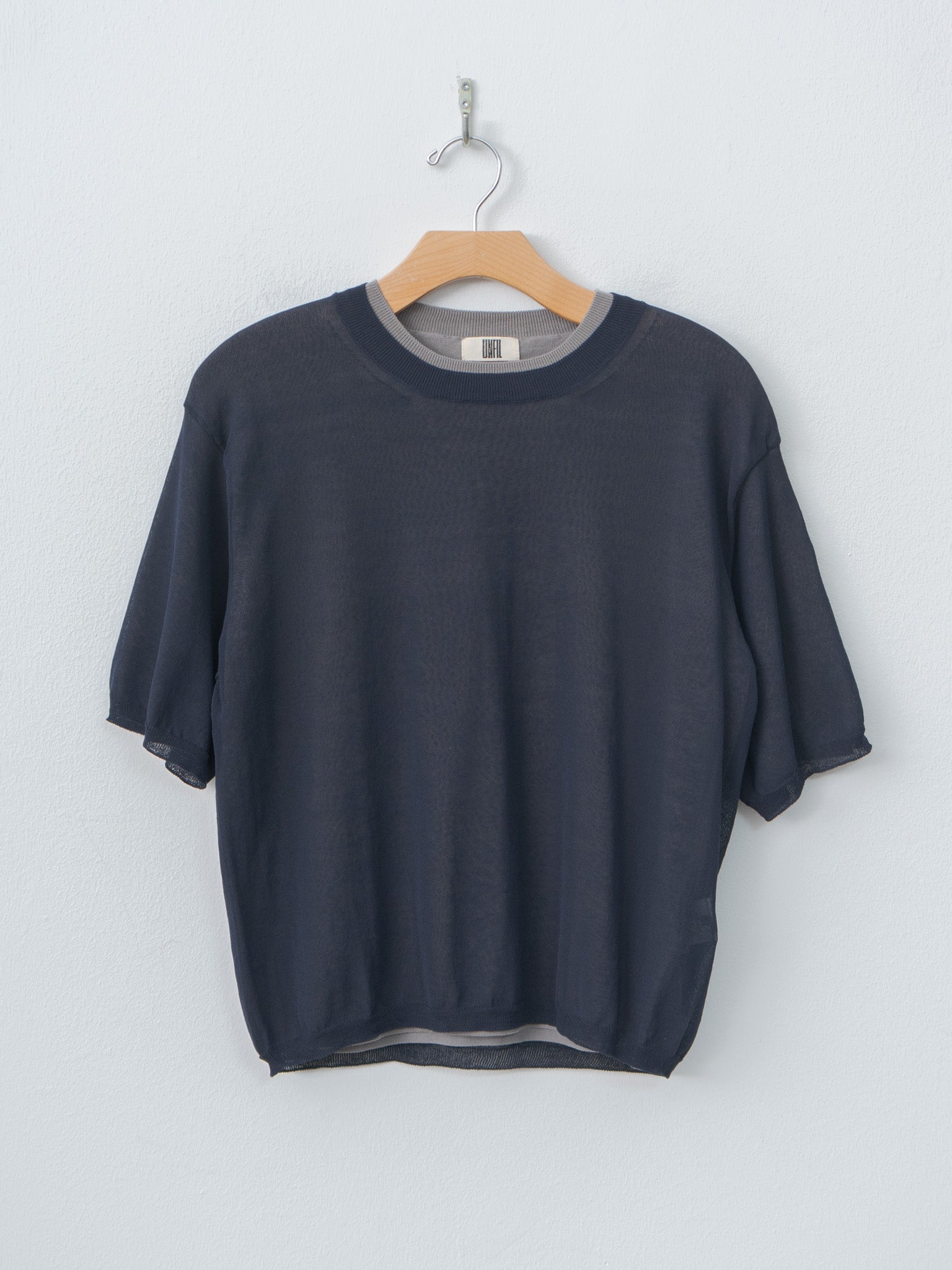 Namu Shop - Unfil High-Twisted Cotton Sheer Knit Layered P/O - Navy × Steel Gray