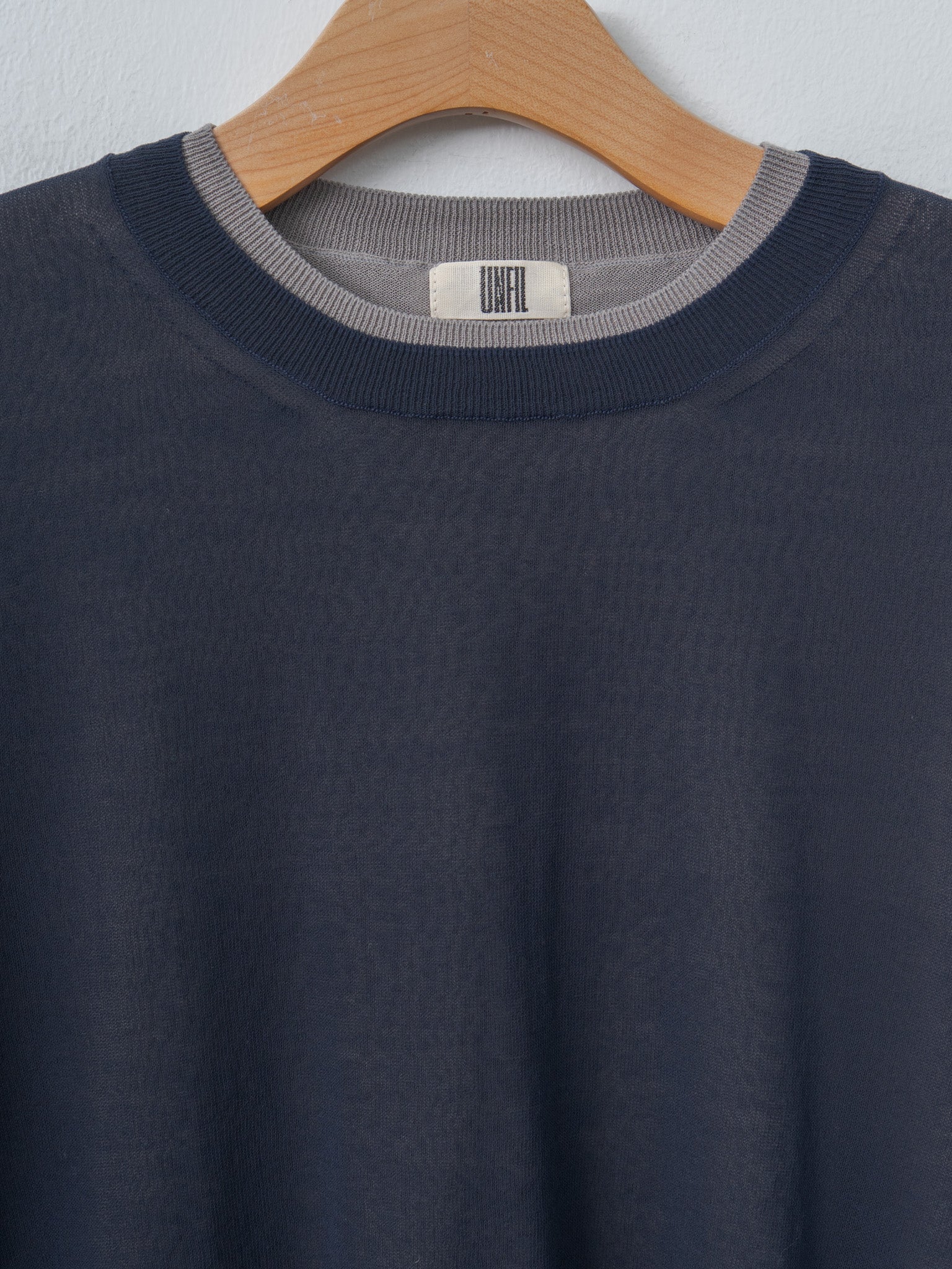 Namu Shop - Unfil High-Twisted Cotton Sheer Knit Layered P/O - Navy × Steel Gray