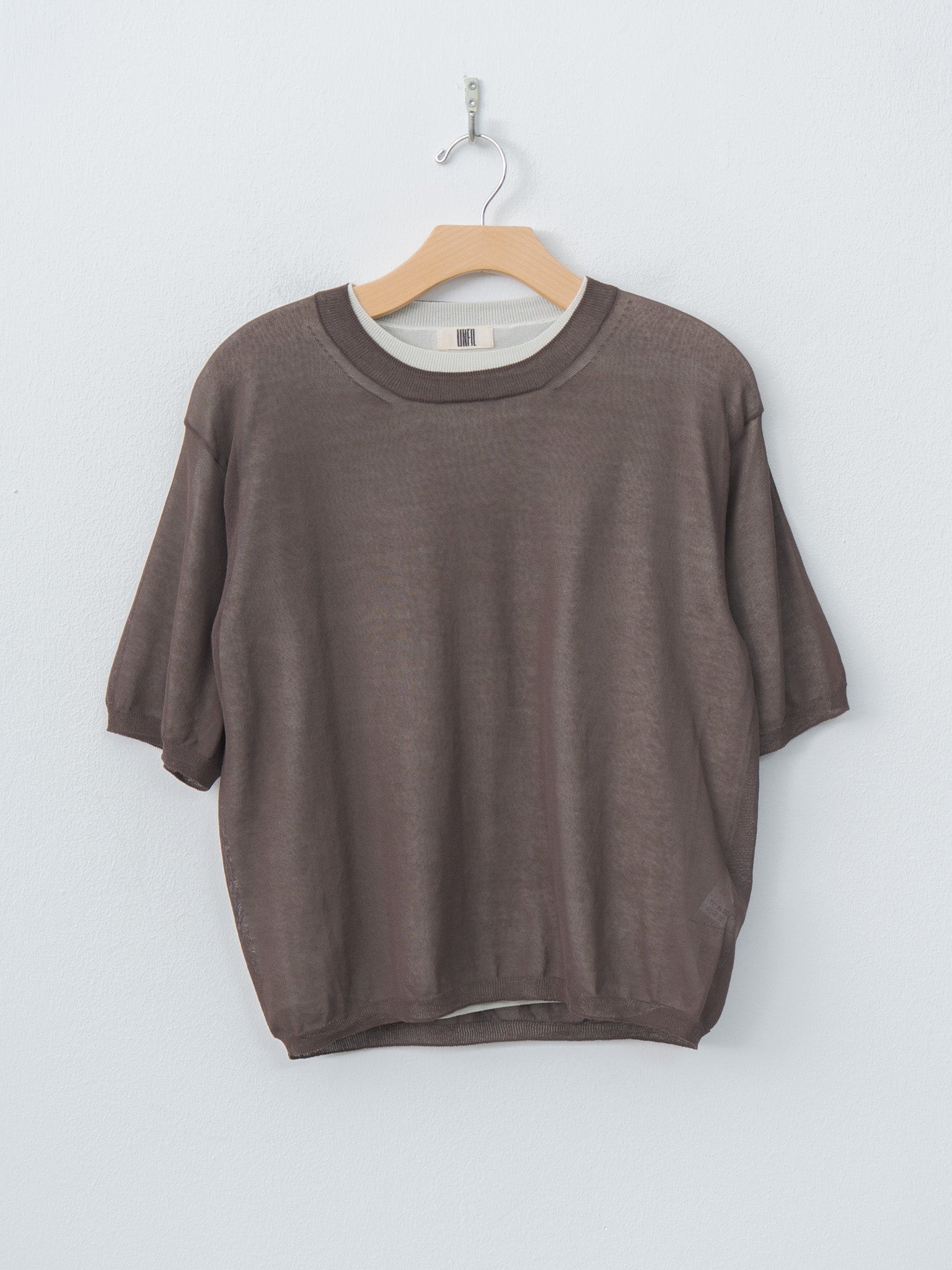 Namu Shop - Unfil High-Twisted Cotton Sheer Knit Layered P/O - Charcoal Brown × Mist Green