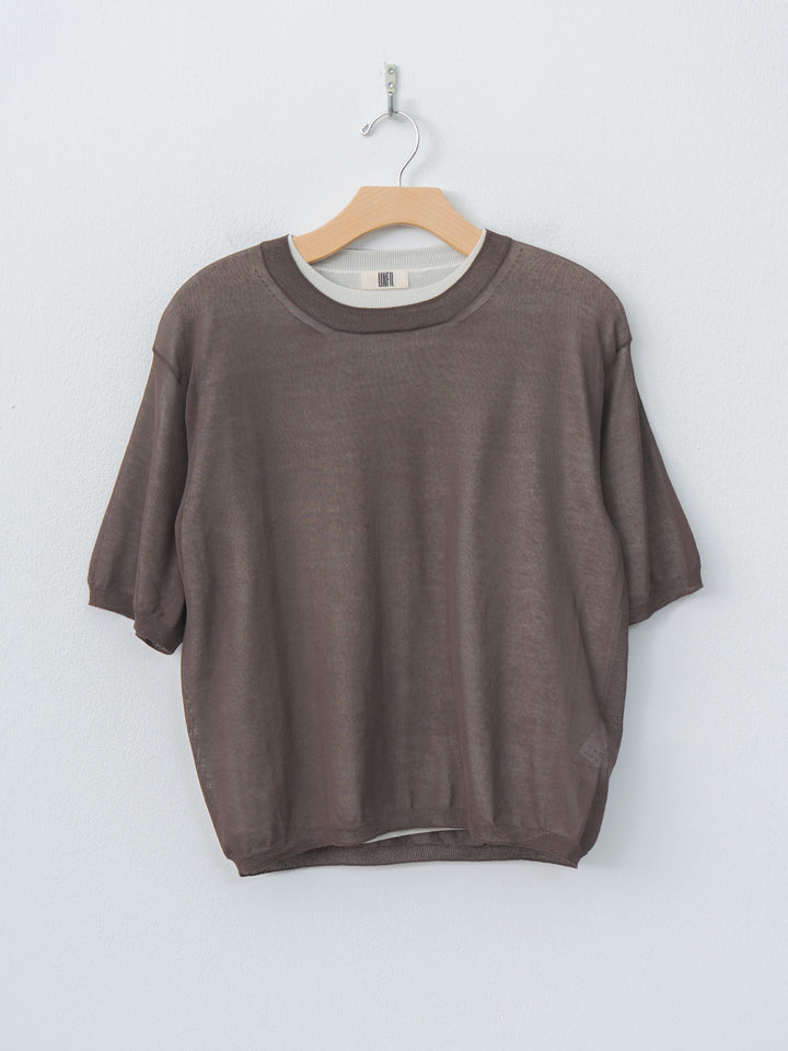 Namu Shop - Unfil High-Twisted Cotton Sheer Knit Layered P/O - Charcoal Brown × Mist Green