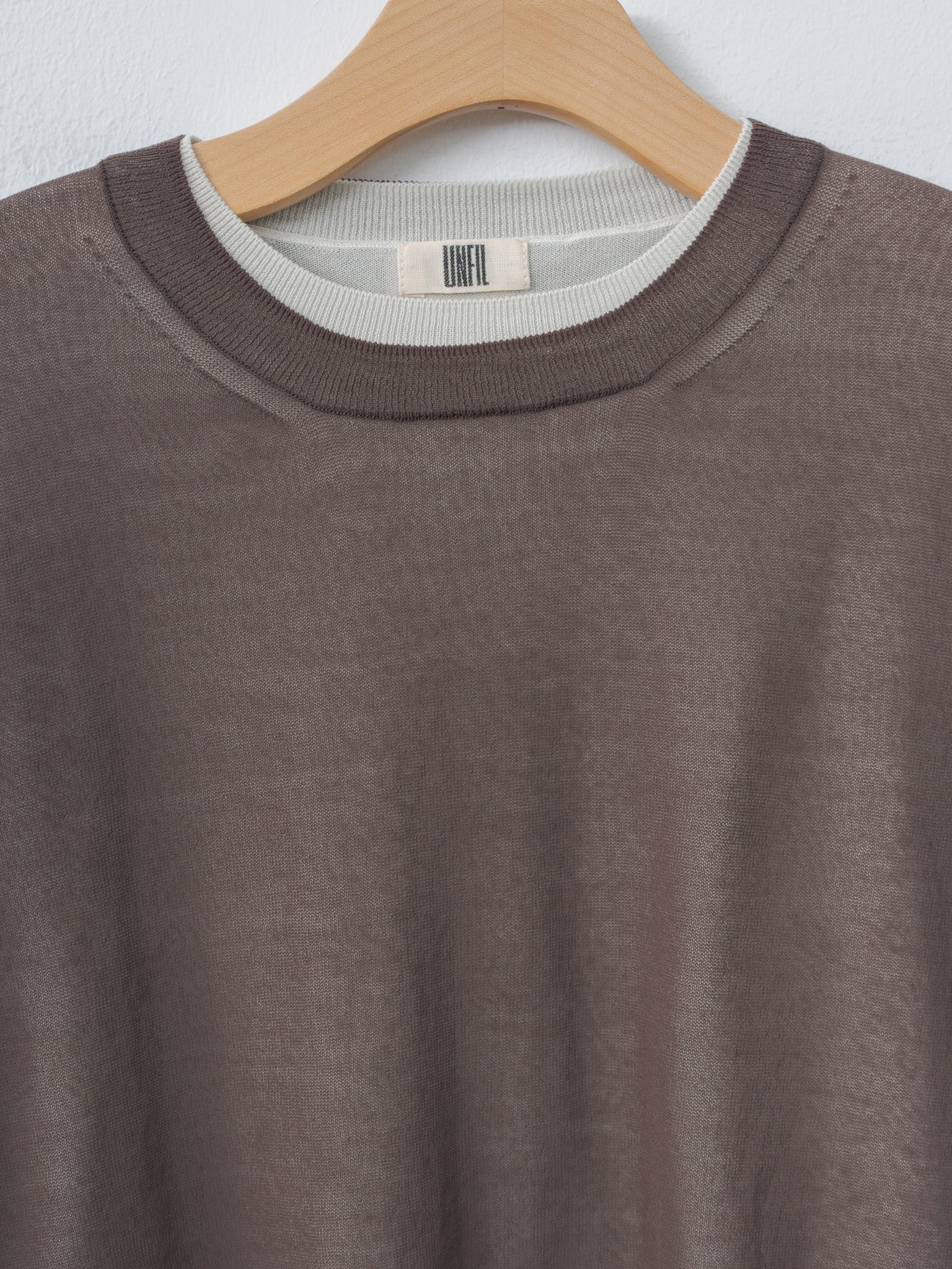 Namu Shop - Unfil High-Twisted Cotton Sheer Knit Layered P/O - Charcoal Brown × Mist Green