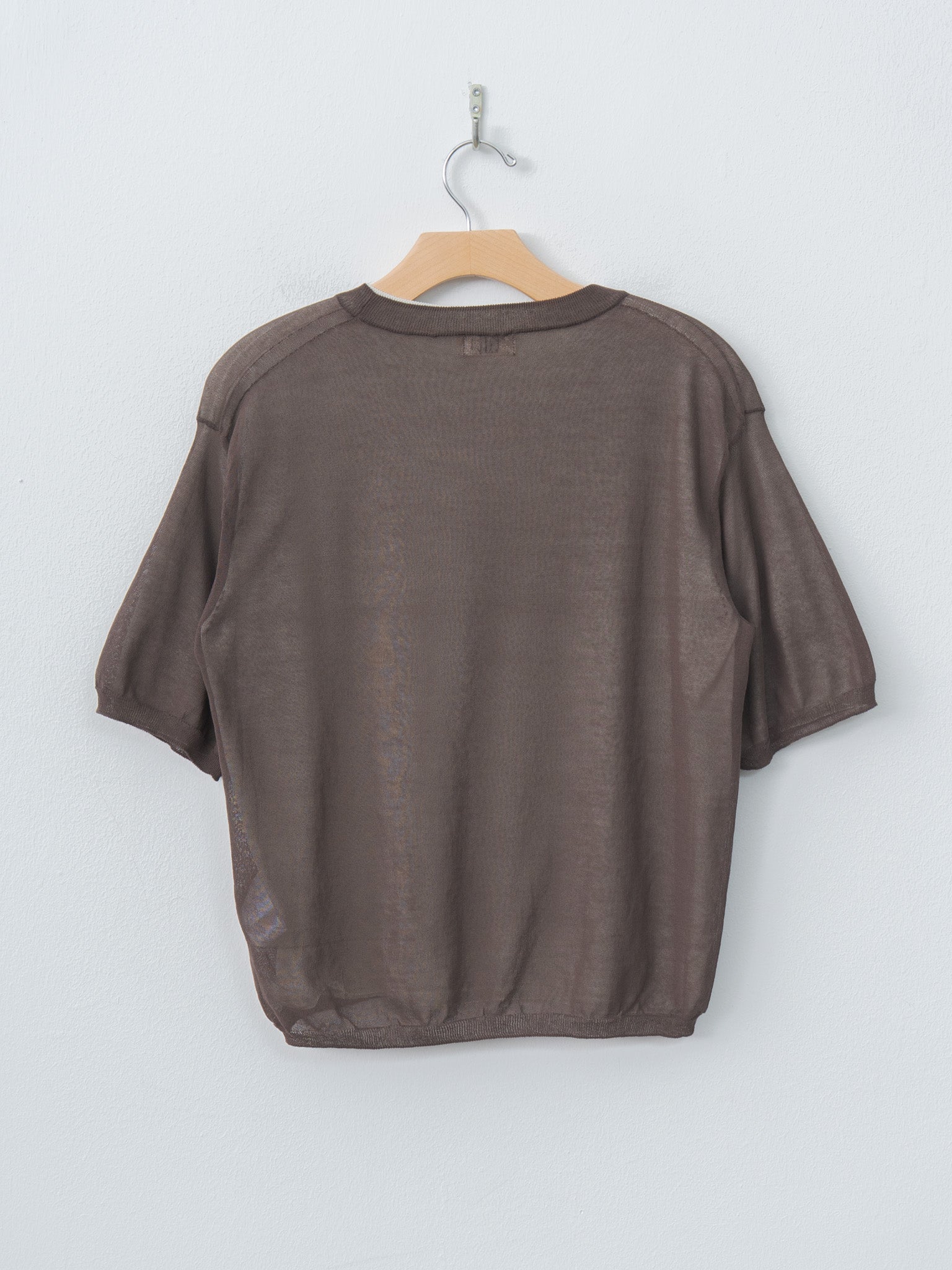 Namu Shop - Unfil High-Twisted Cotton Sheer Knit Layered P/O - Charcoal Brown × Mist Green