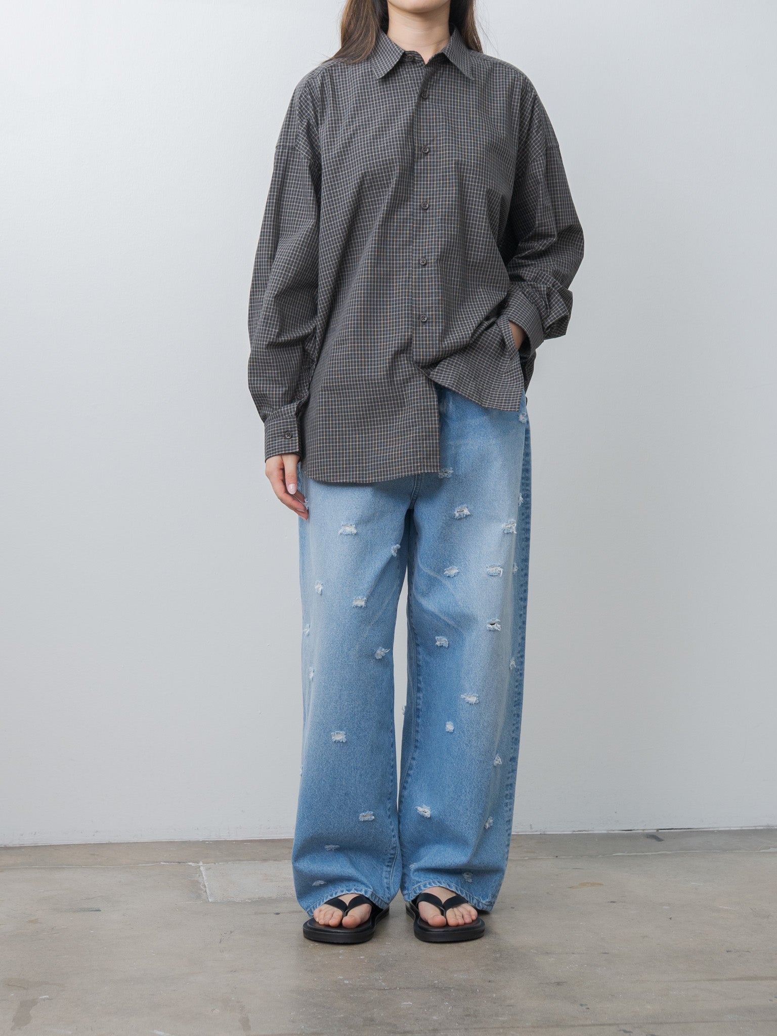 Namu Shop - Inscrire Cotton Check Cape Shirt - Black