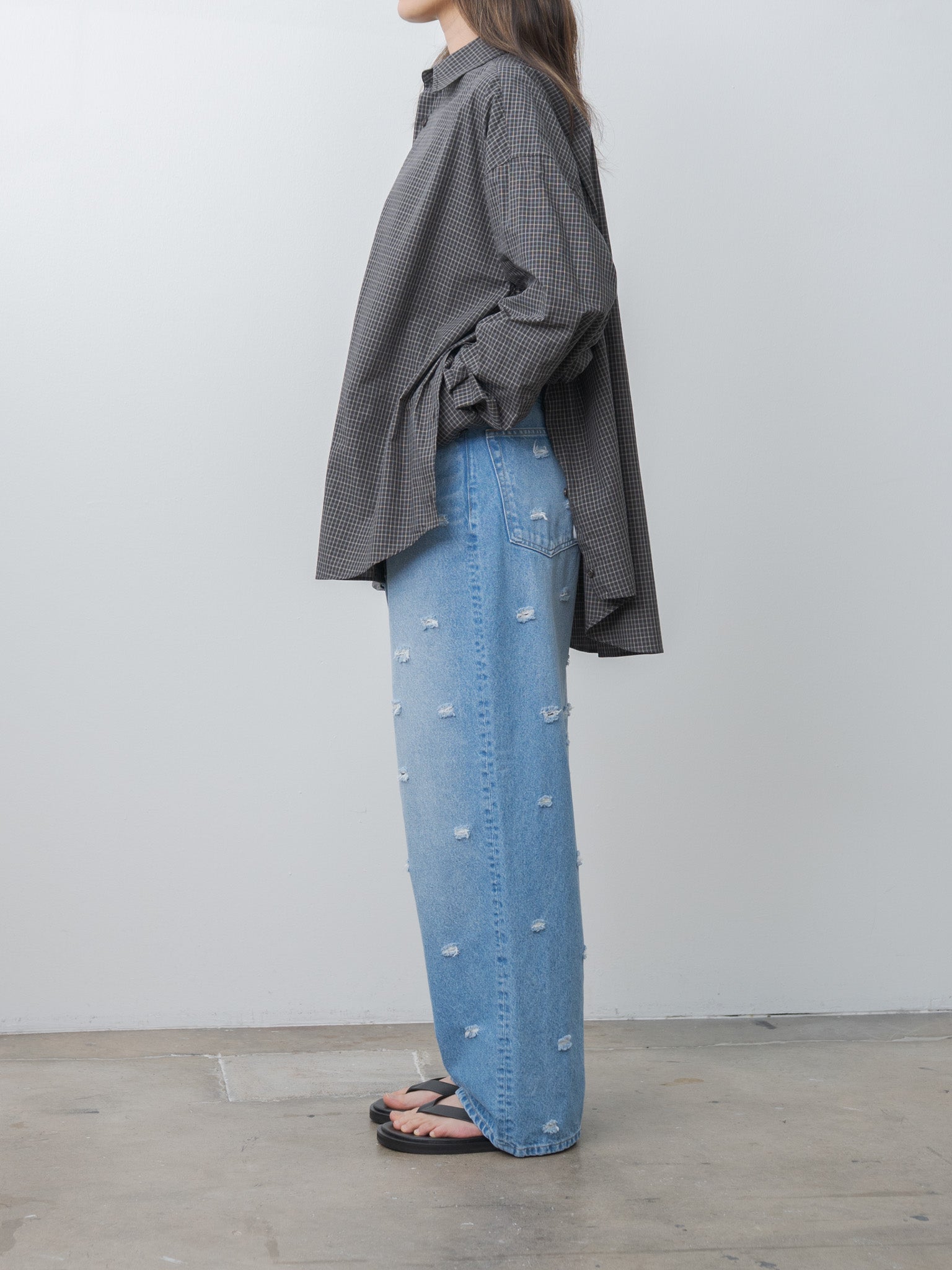 Namu Shop - Inscrire Cotton Check Cape Shirt - Black