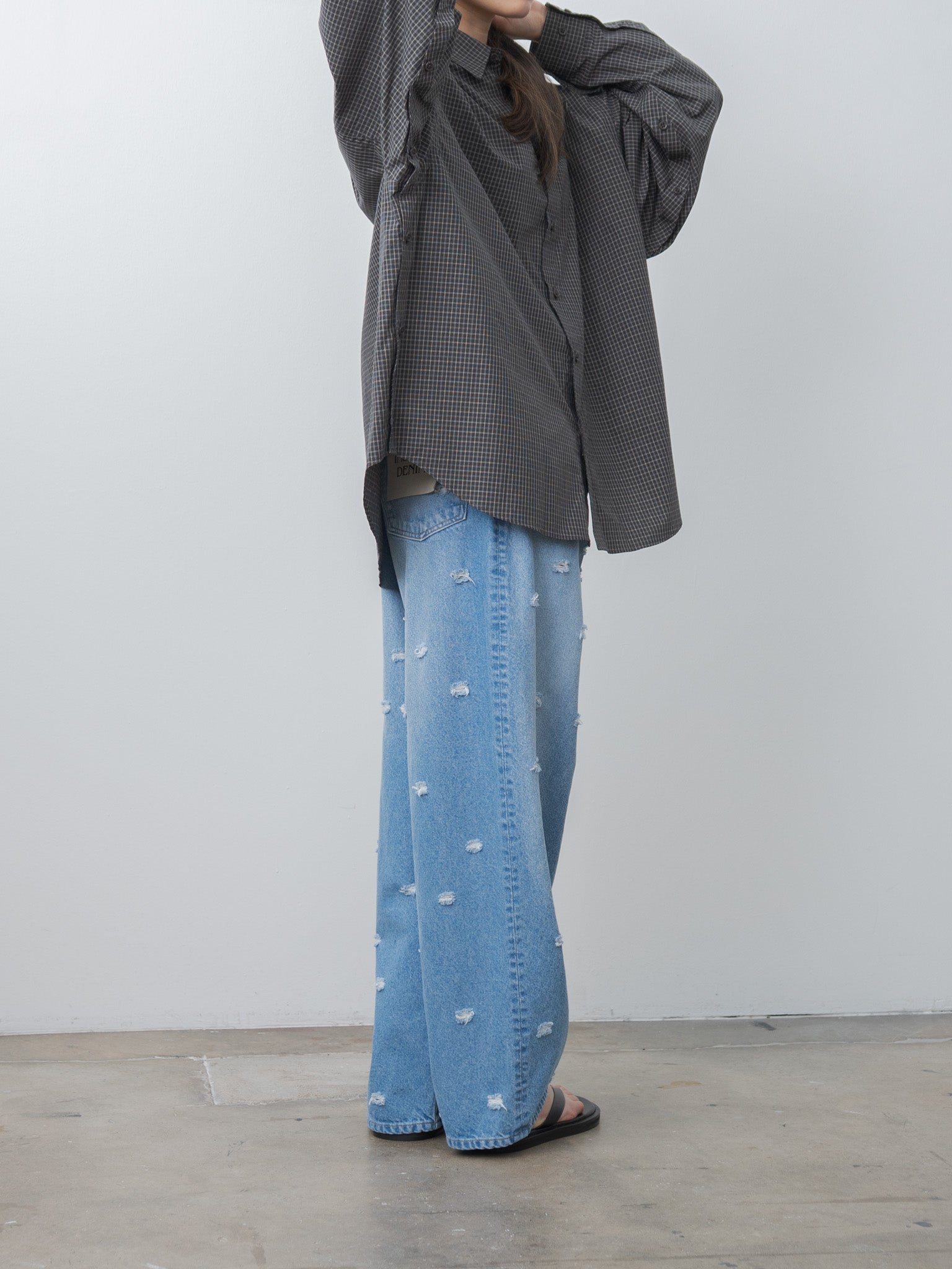 Namu Shop - Inscrire Cotton Check Cape Shirt - Black