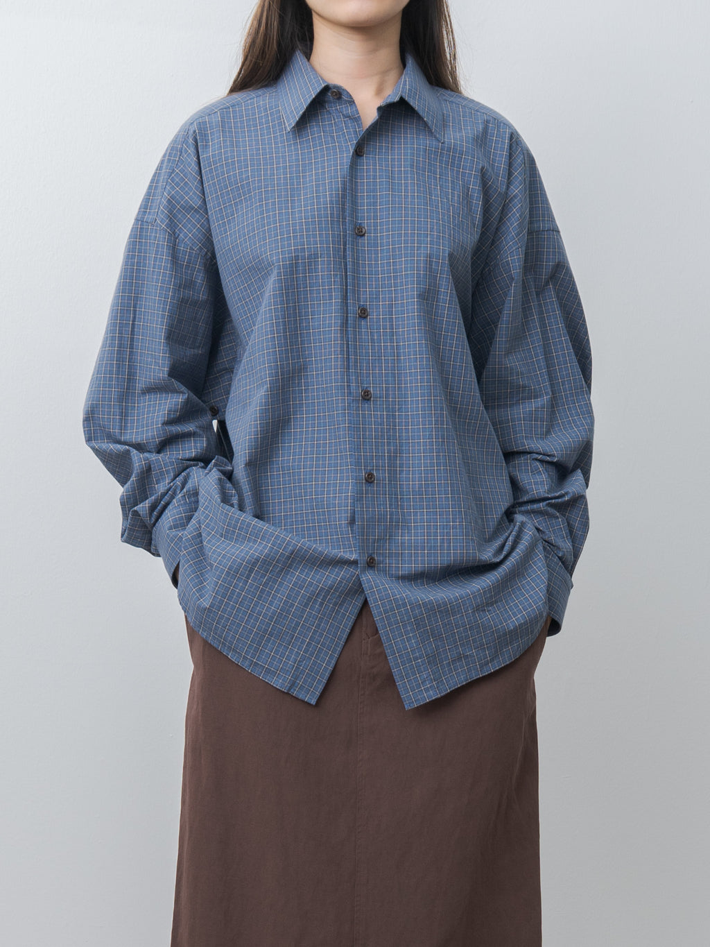 Namu Shop - Inscrire Cotton Check Cape Shirt - Blue
