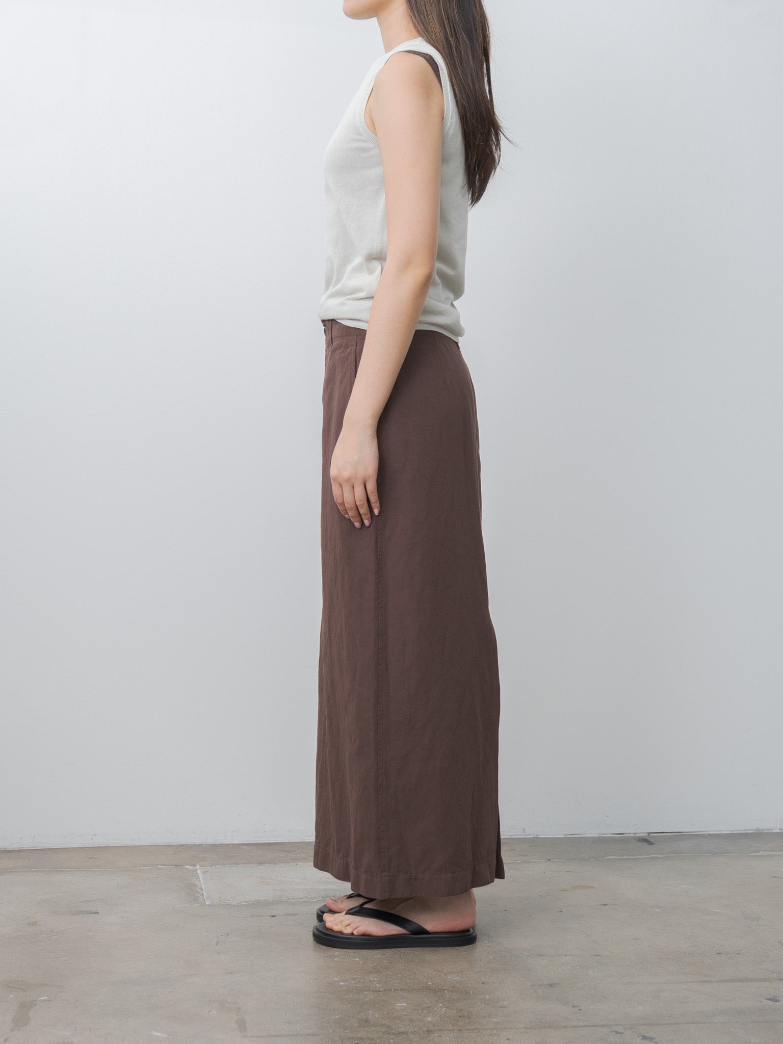 Namu Shop - Unfil High-Twisted Cotton Sheer Knit Layered Sleeveless Top - Charcoal Brown × Mist Green
