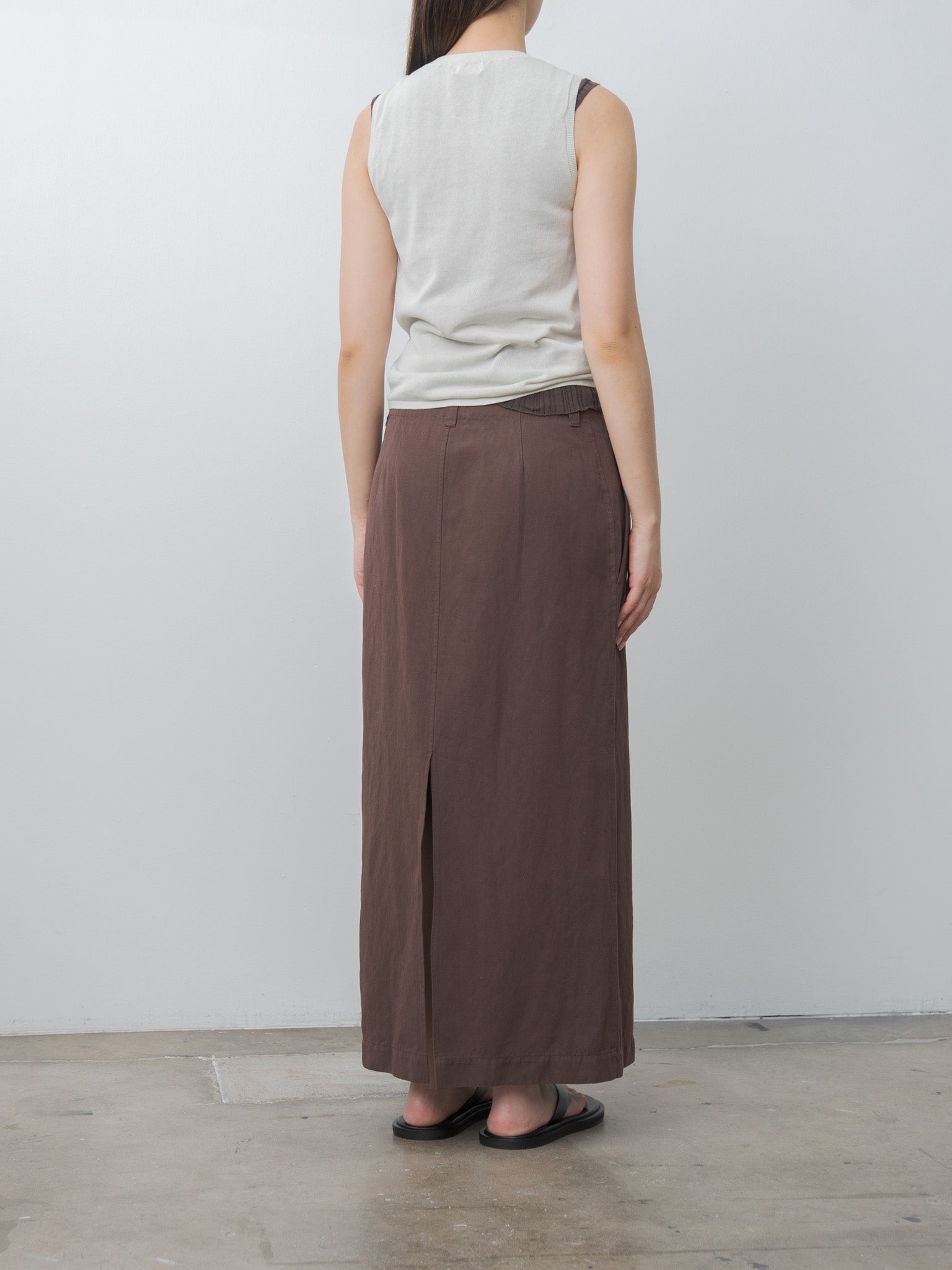 Namu Shop - Unfil High-Twisted Cotton Sheer Knit Layered Sleeveless Top - Charcoal Brown × Mist Green