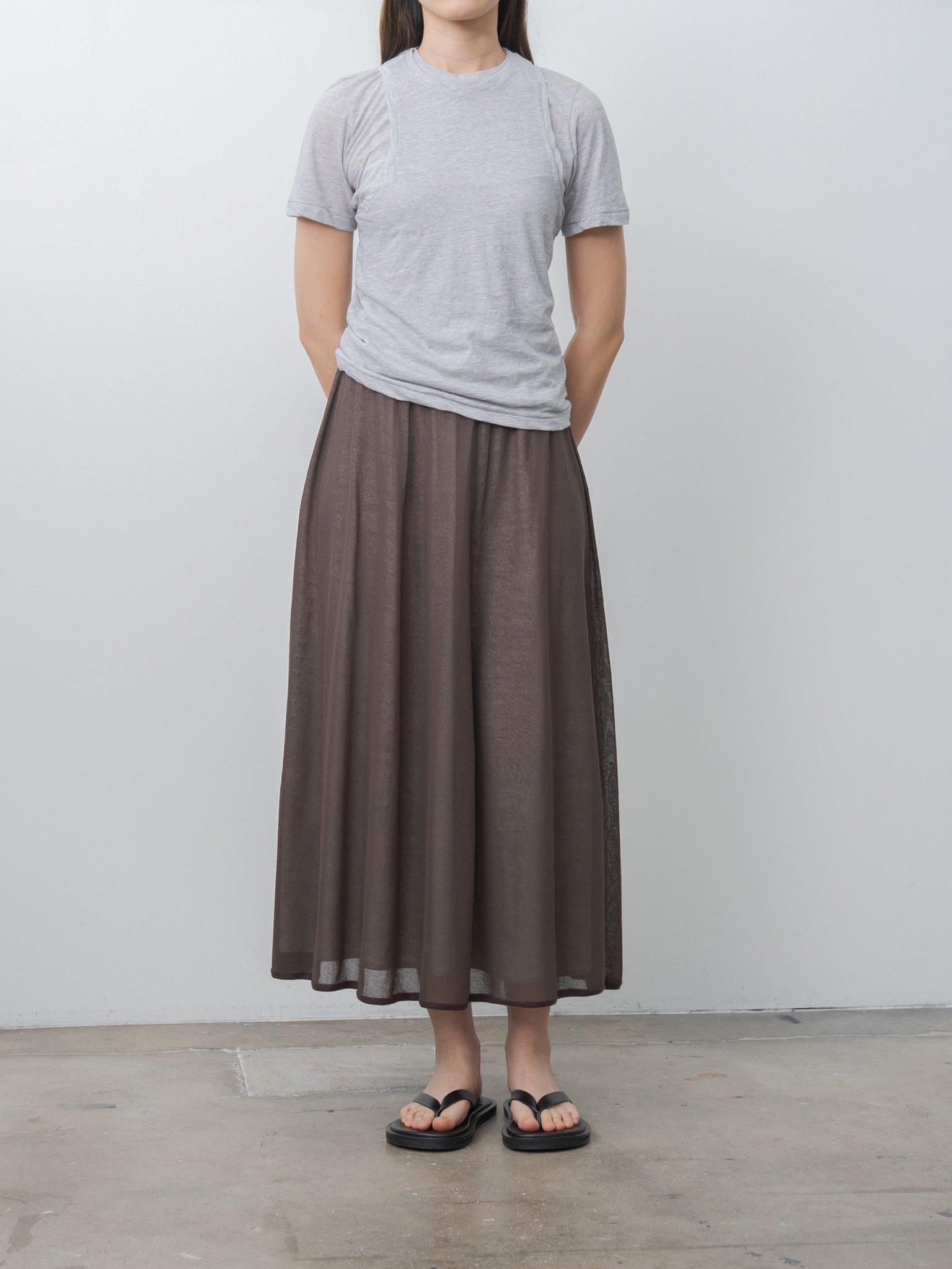 Namu Shop - Unfil Fine Slub Yarn Layered Top - Light Gray