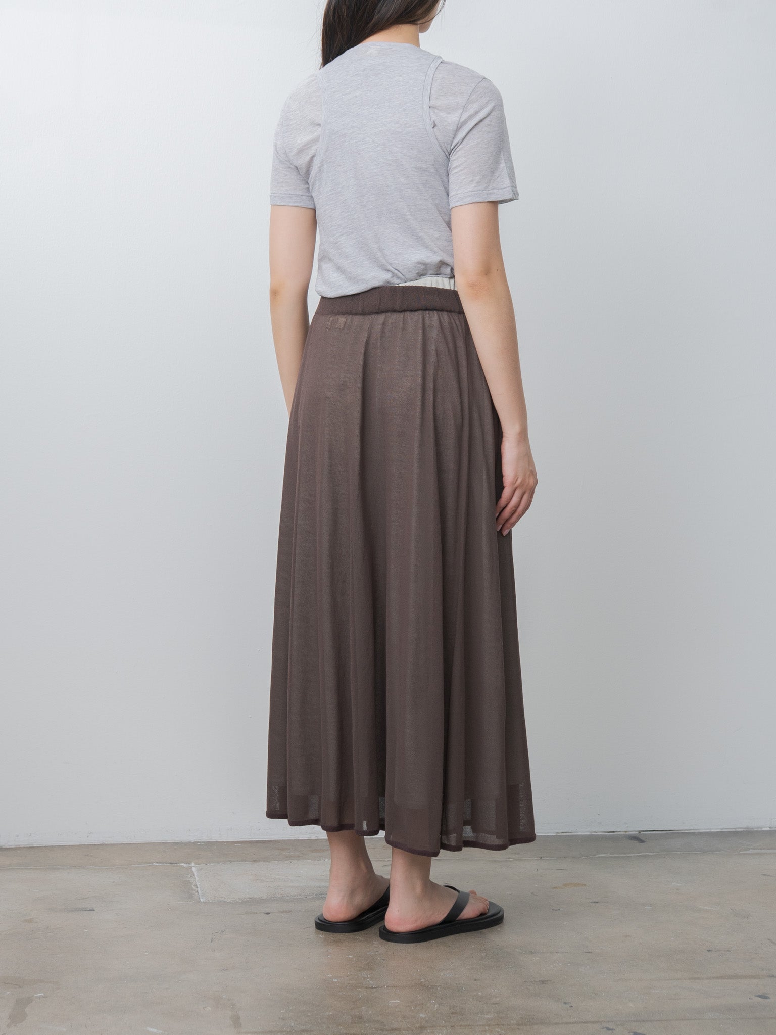 Namu Shop - Unfil High-Twisted Cotton Sheer Knit Layered Skirt - Charcoal Brown × Mist Green